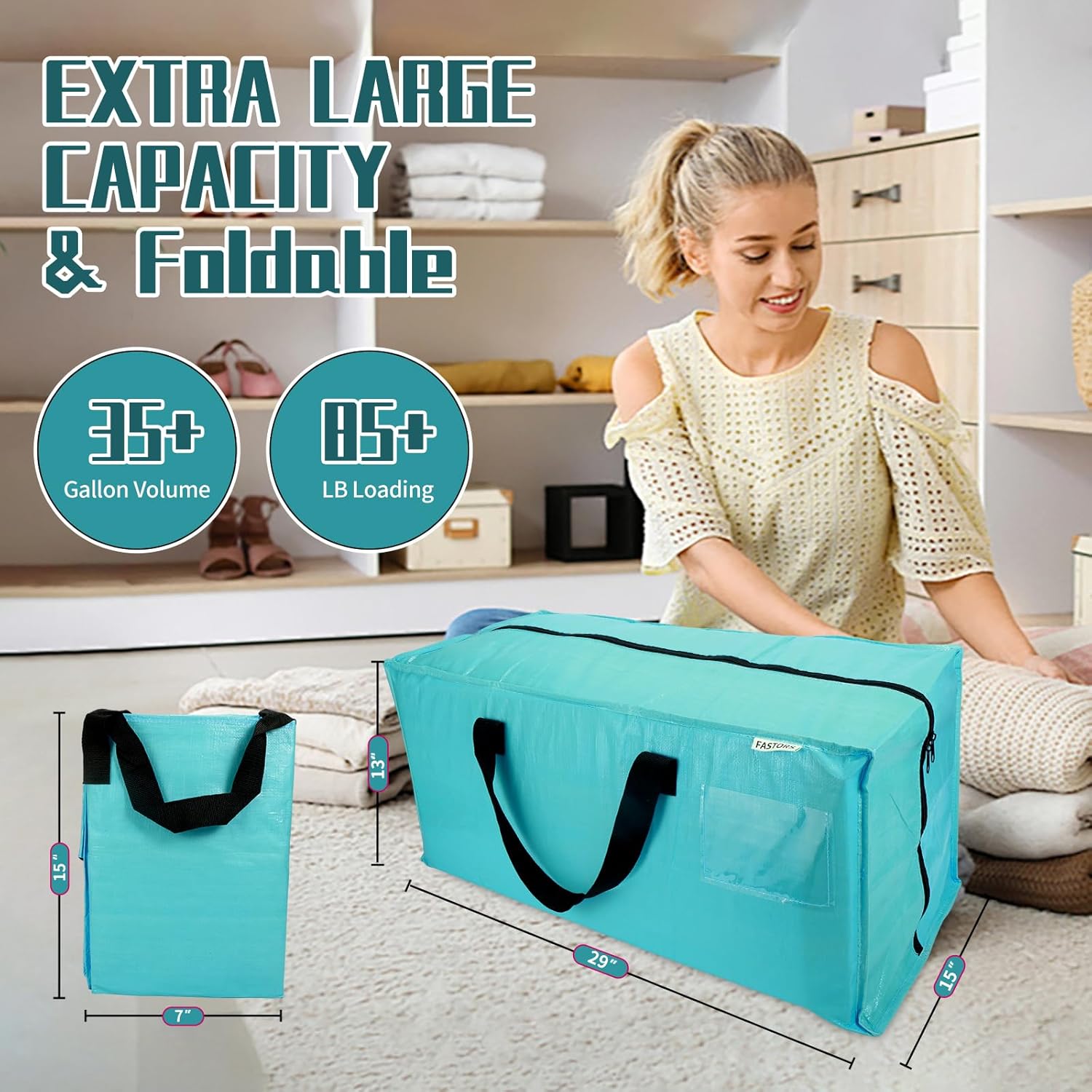 6-Pack Moving Bags,Heavy Duty Large Storage Bags with Zippers & Backpack Straps,Space Saver Bags are Packing Supplies for Moving & Travel,Alternative to Moving Boxes(BLUE) - Image 2