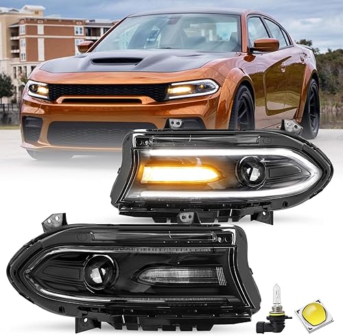 JSBOYAT Conjunto de Faros Delanteros Tipo Halógeno Compatible con Dodge Charger 2015-2021 Faros Proyector con LED DRL sin Logo, Bombillas Incluidas