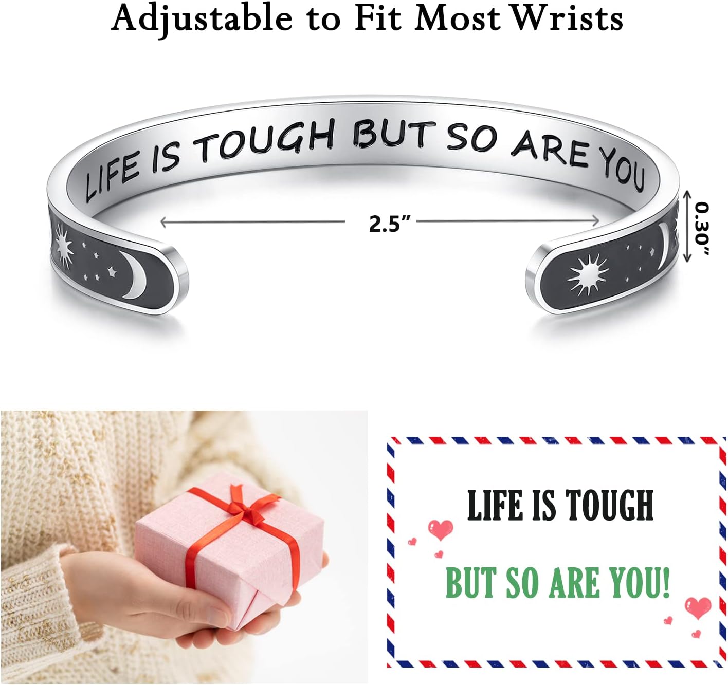 TONY & SANDY Inspirational Bracelets for Women Teen Girls Personalized Gifts for Daughter Granddaughter Mom Sister Friends Stainless Steel Engraved Cuff Birthday Easter Christmas - Image 4