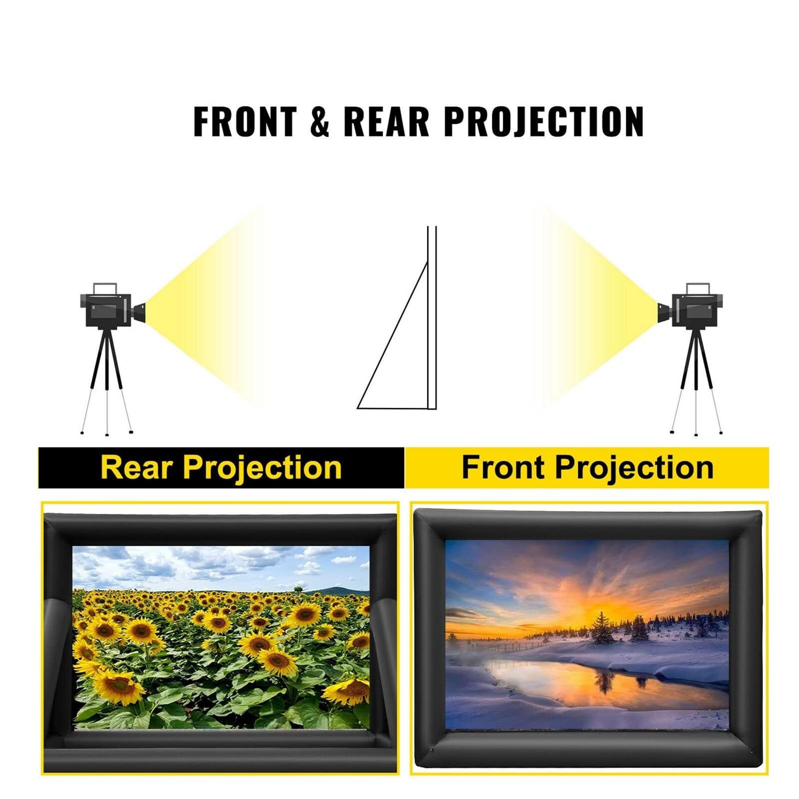Schermo gonfiabile per proiettori cinematografici all'aperto, 4,3 m - 7,3 m, con ventilatore, design pieghevole e portatile, supporta proiezione anteriore e posteriore per feste in giardino e viaggi