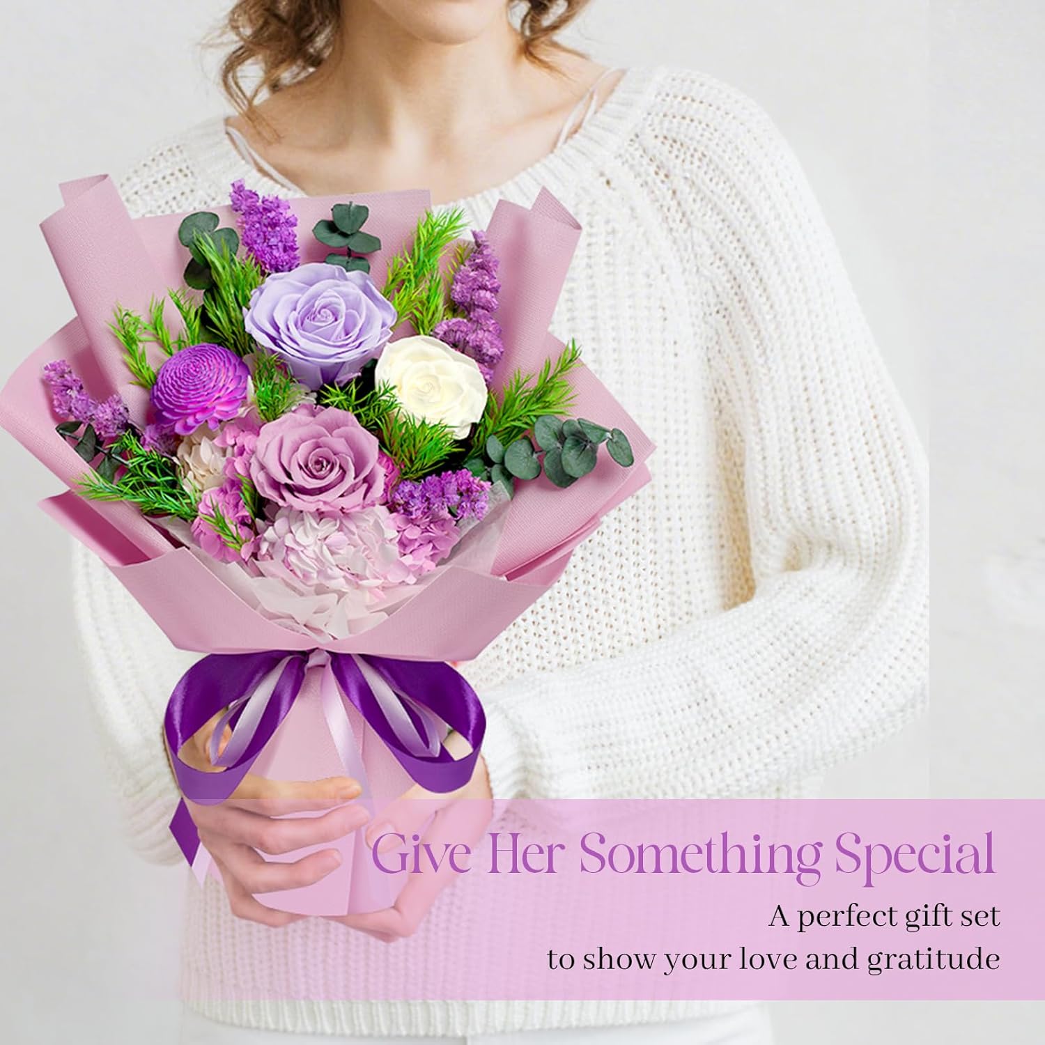 Preserved Flowers Bouquet - Birthday Gifts for Women, Real Flowers for Delivery Prime, Long-Lasting Eternal Rose for Her on Valentines Mothers Day Christmas Anniversary (Purple) - Image 7