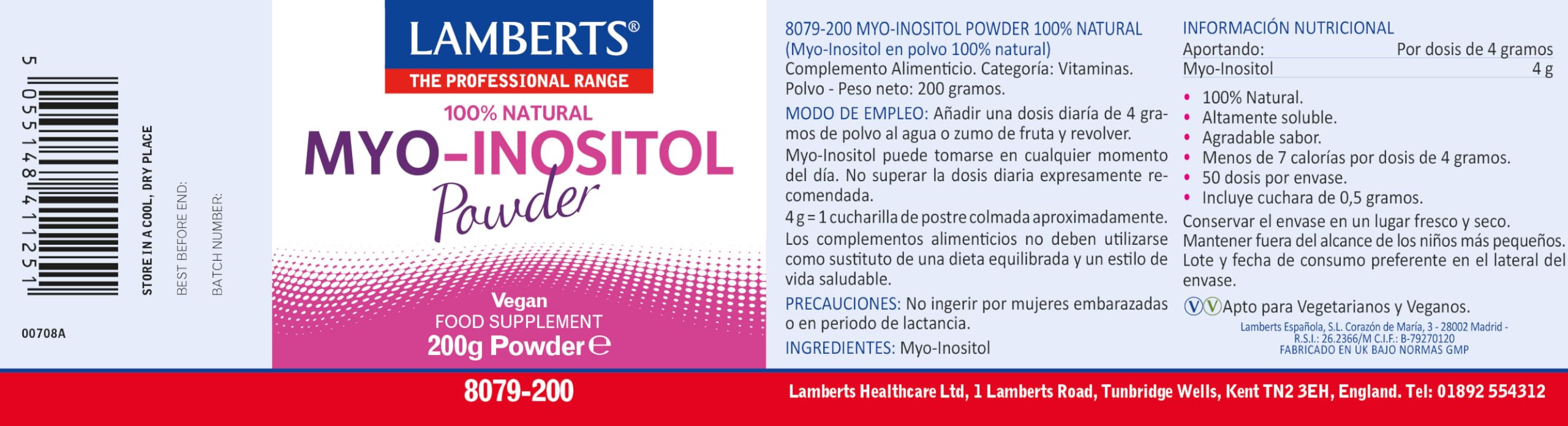 Nutricosmetics - Lamberts Myoinositol Polvo 100 Natural 200g