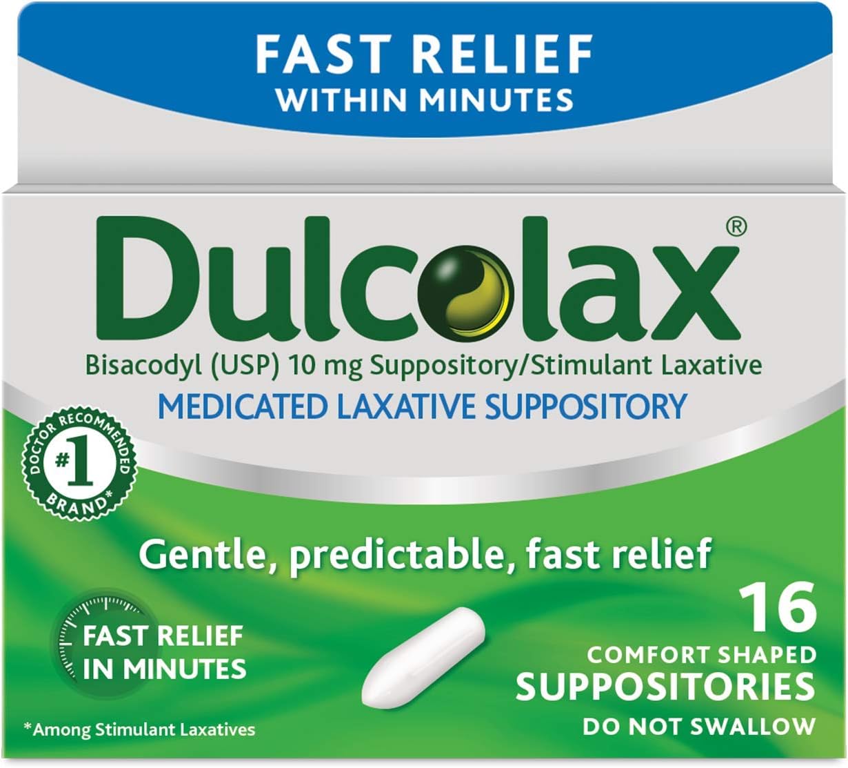 Stimulant Laxative Medicated Suppositories 16ct Fast Relief, Rectal Use Only, Bisacodyl 10mg