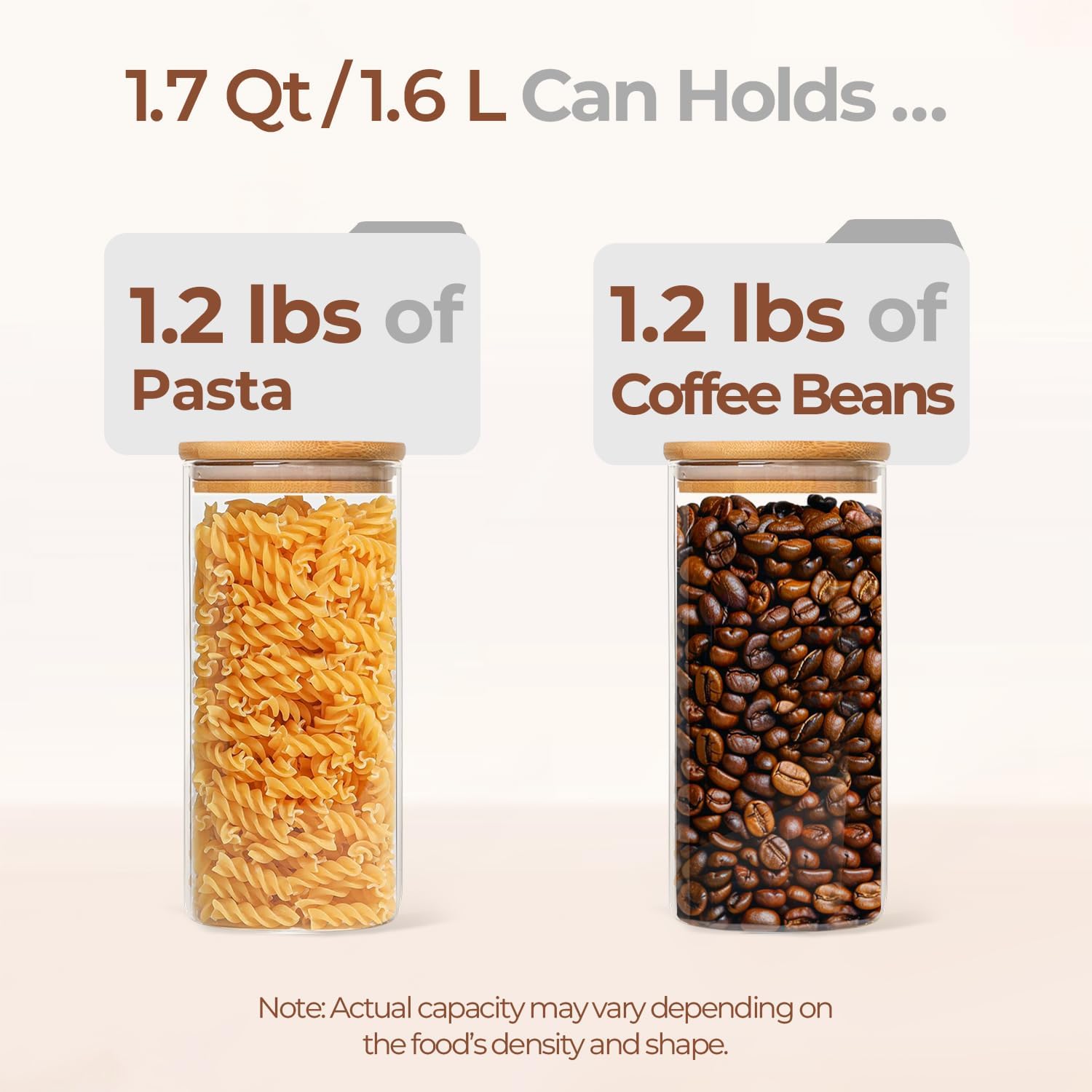 ComSaf 1.7 Qt Glass Storage Containers with Lids, Glass Jars with Lids, Clear Food Storage Jar, Round Canister Set of 3, Pantry Organizers for Pasta Flour Cookie Rice Tea Coffee Bean - Image 3