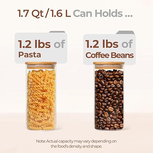 Miniatura 3 de ComSaf Contenedores de almacenamiento de vidrio de 1.7 cuartos de galón con tapas, tarros de vidrio con tapas, tarro transparente para