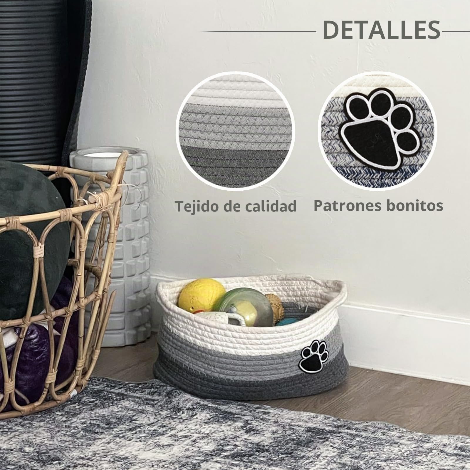 Pequeñas cestas trenzadas para guardar cuerdas cesta con asa linda cesta de algodón para habitación de los niños regalo juguetes para perros cajas de almacenamiento