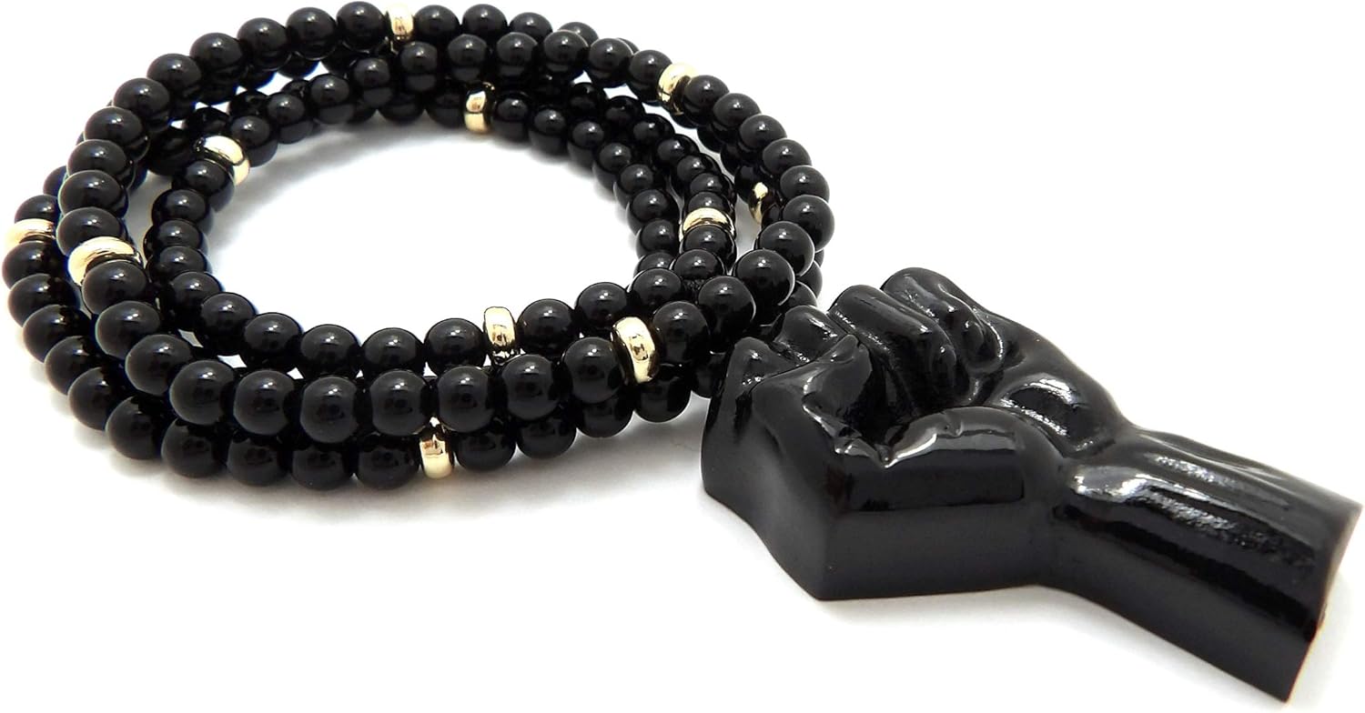 CBC Crown Large Power Fist Pendant 8mm 24"/27"/30" Wooden Bead Necklace Pan African Colors