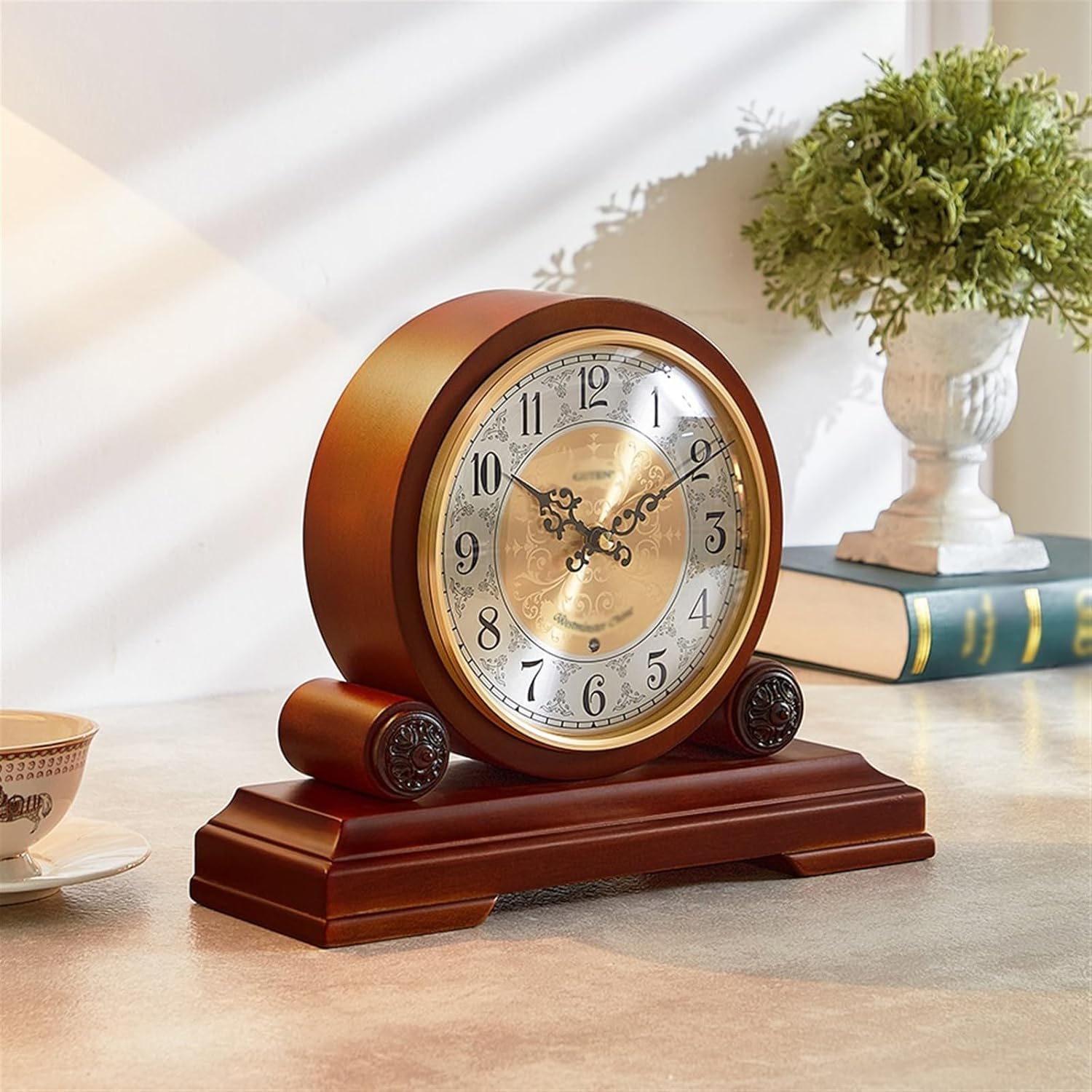 Desk Clock Wood Table Clock Living Room Household Chinese Retro Desk Clock Whole Point Music Chime Desktop Clock for Bedrooms Shelf Living Room Decorative Mantel Clock