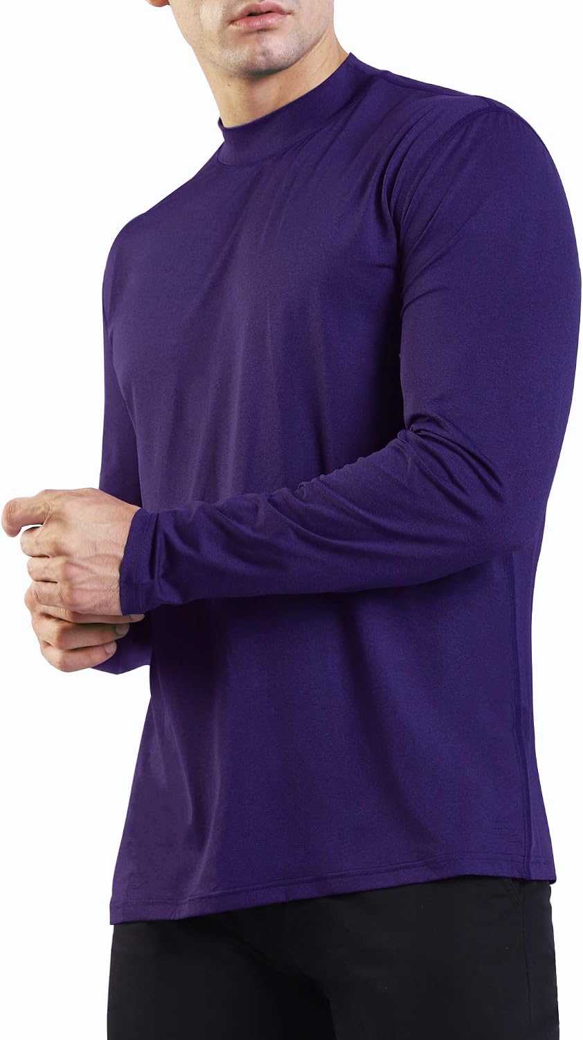 OGEENIER Men's Long Sleeve Athletic T-Shirt Mock Neck Running Workout Shirts