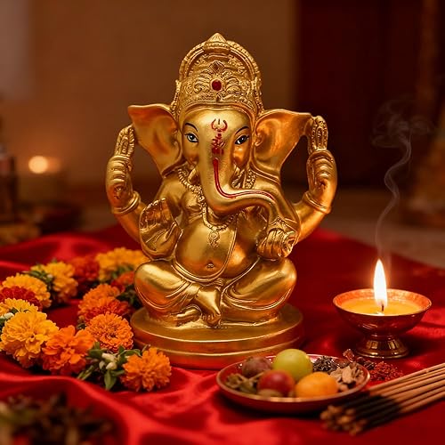 Miniatura 4 de BangBangDa Estatua de Lord Ganesha hindú Elefante indio Dios Murti Decoración Pintura a mano Figuras ídolo Boda Regreso Regalos para el Hogar