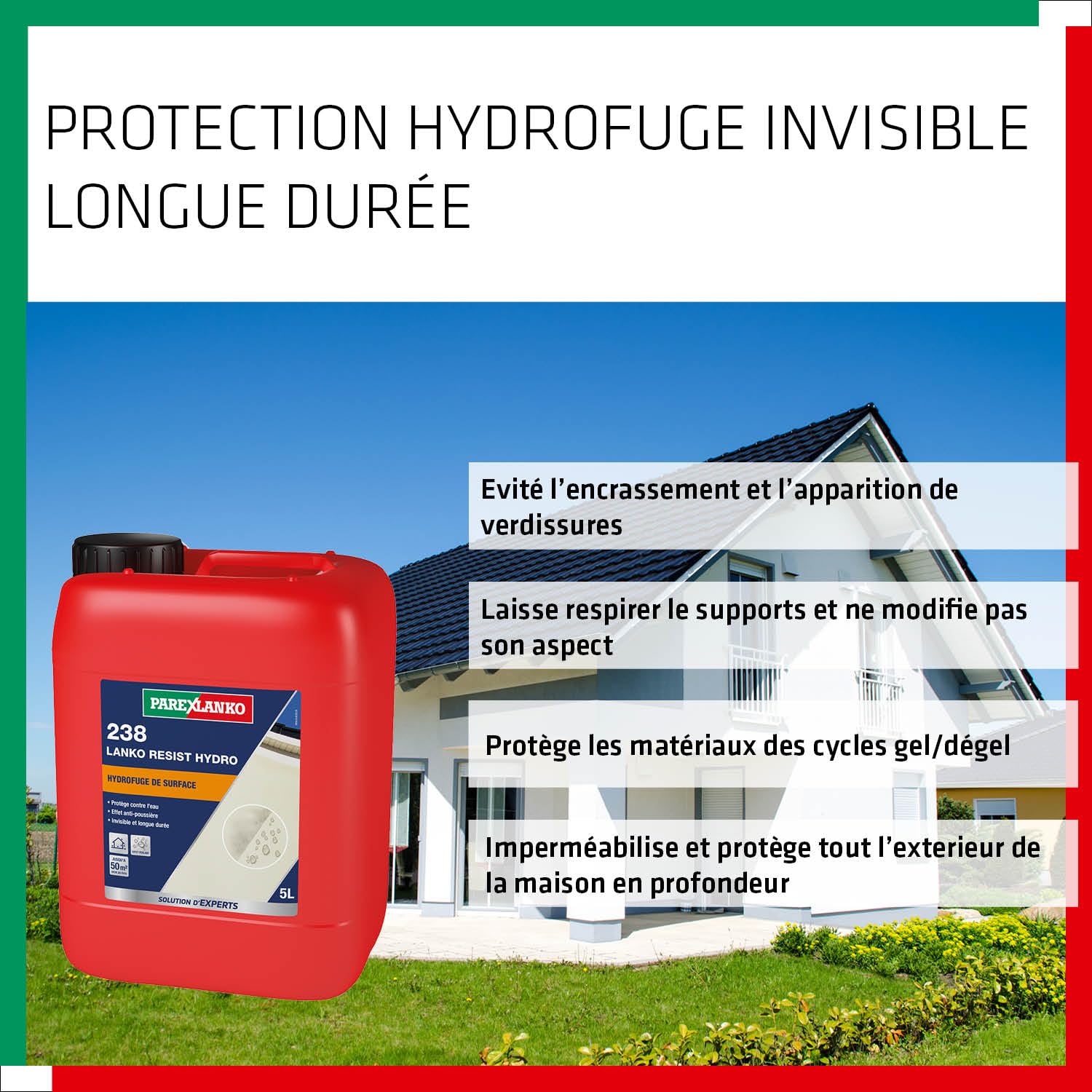 Parexlanko - Hydrofuge de surface - 238 Lanko Resist Hydro - Protection anti-tache imperméabilisante longue durée - Toiture, façade et terrasse - 5L
