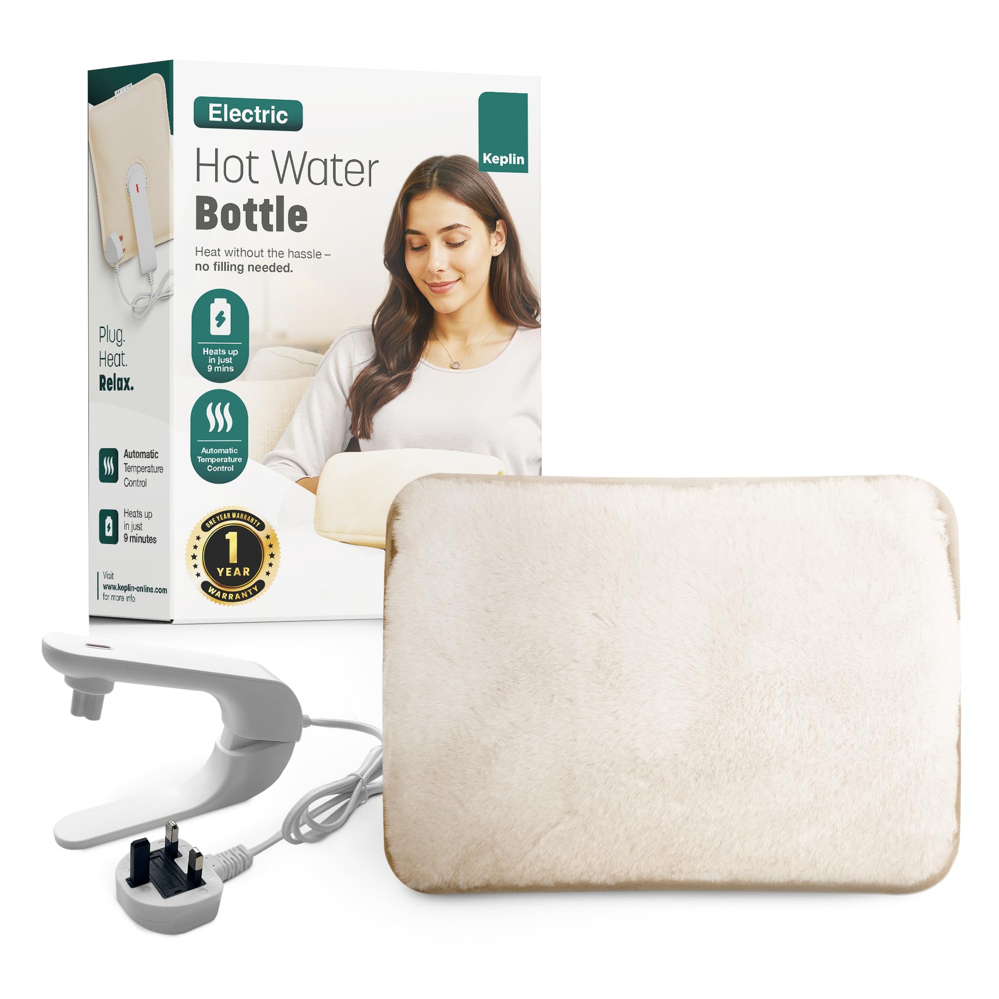 Rechargeable Electric Hot Water Bottle Soft & Cosy Bed, Hand & Body Warmer - Fast Heating, Auto-Shut Off Function, Over-Heat Protection & No Refill Heat Pad - 1 Year Warranty (Cream)