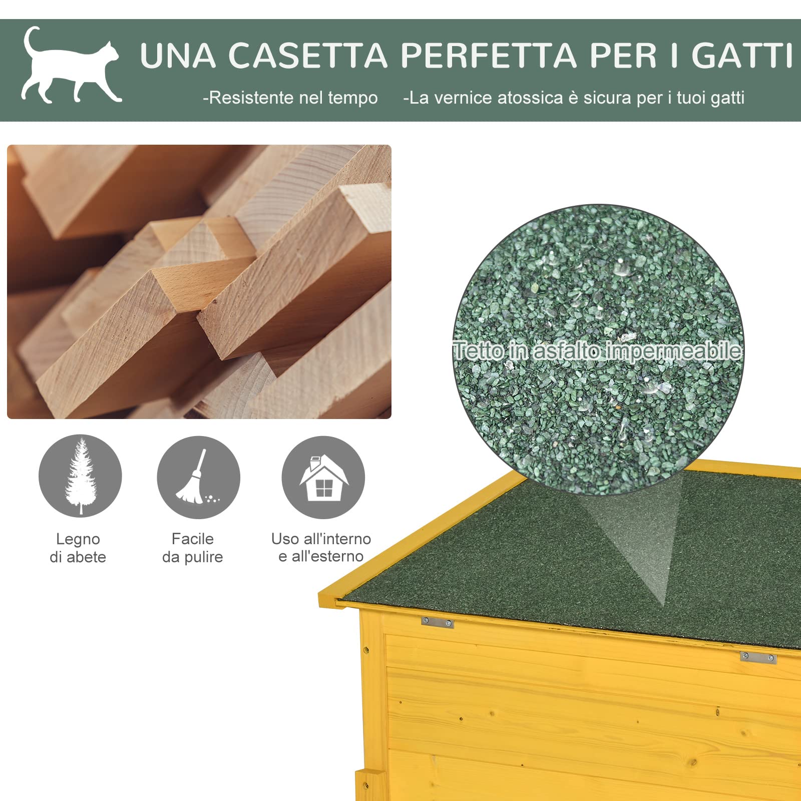PawHut Cuccia Casetta per Animali Domestici in Legno di Abete, 70x51.5x60cm