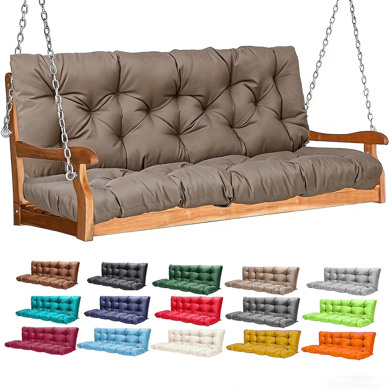Porch Swing Cushions,2-3 Seater Outdoor Swing Cushions Replacement with Backrest and Ties,Waterproof and Fade Resistant for Patio Furniture Garden (Khaki, 100×100cm) — image 1