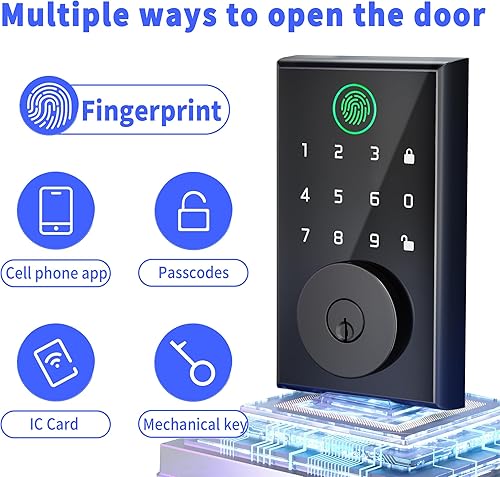 Miniatura 2 de Cerradura de puerta inteligente con huella digital, cerradura de puerta de entrada sin llave con Bluetooth integrado, identificación de huellas