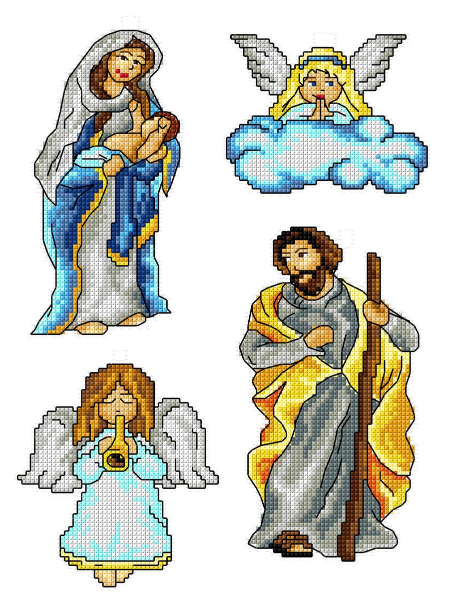 Crafting Spark Nativity. 4 Superior Counted Cross-Stitch Kit On Plastic Canvas With Ornaments Different Dimensions 153Cs. Marvelous For Art & Craft Amateurs