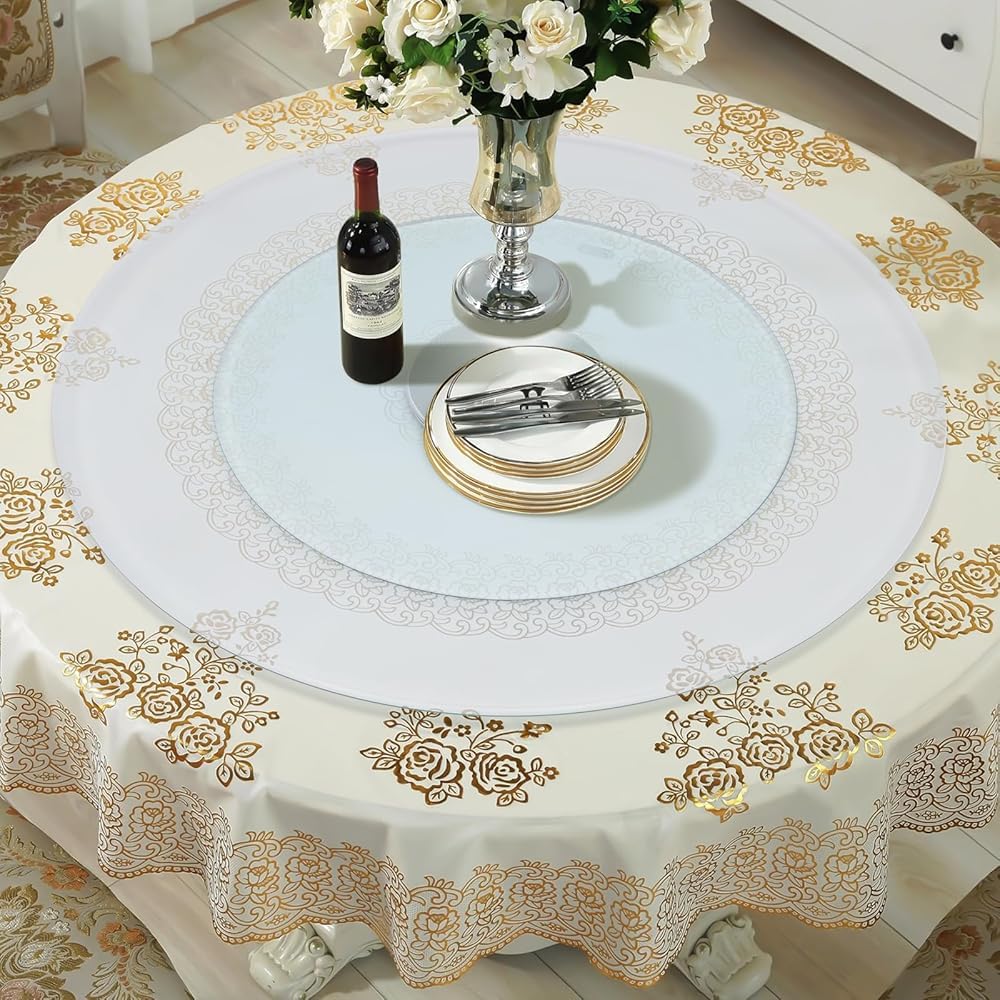 Piatto Girevole Trasparente Lazy Susan, Grande Lazy Susan per riunioni di Famiglia e Banchetti con Cuscinetto in Lega di Alluminio, Silenzioso e Liscio, Vassoio Girevole in Vetro temperato (
