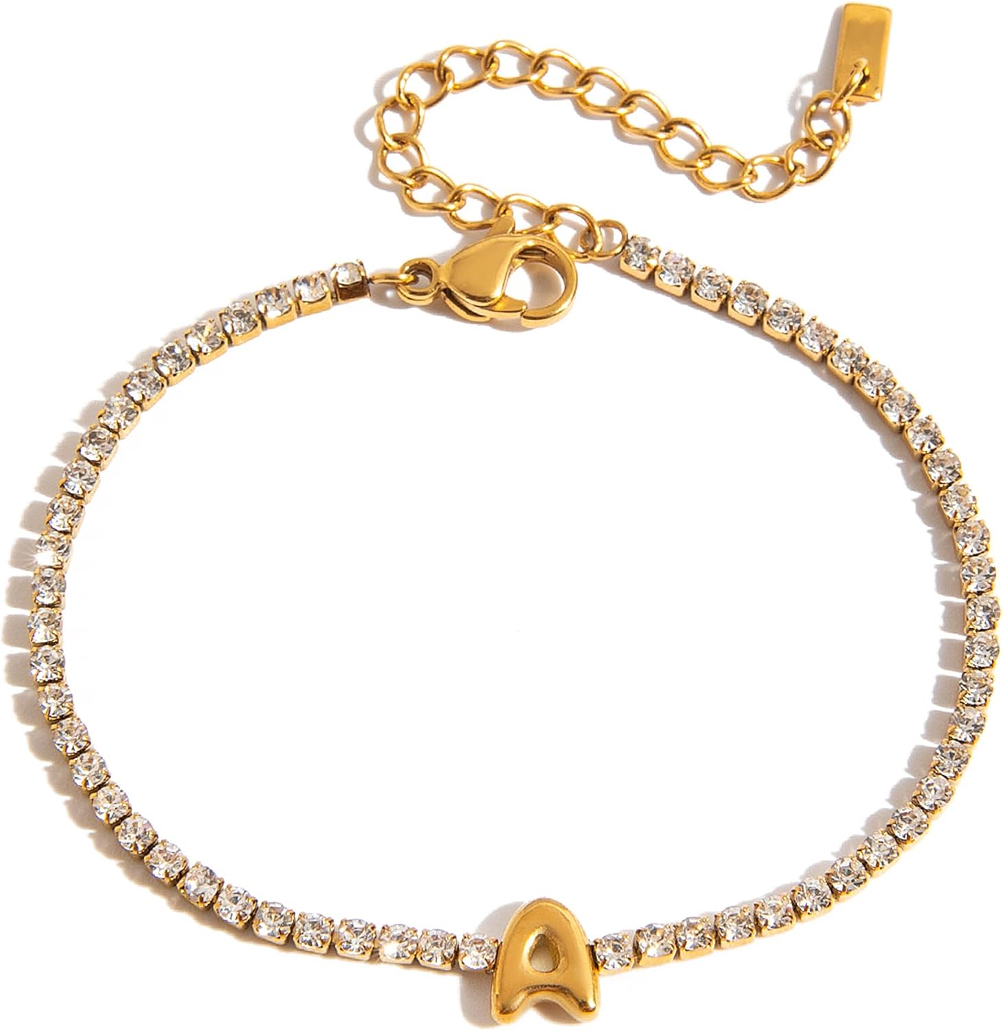 Valentine's Day Gifts for Women - Dainty Gold Initial Bracelets, Trendy Personalized Gold Letter Charm Bracelet, Statement Simple Rhinestones Jewelry | Birthday Gift for Women