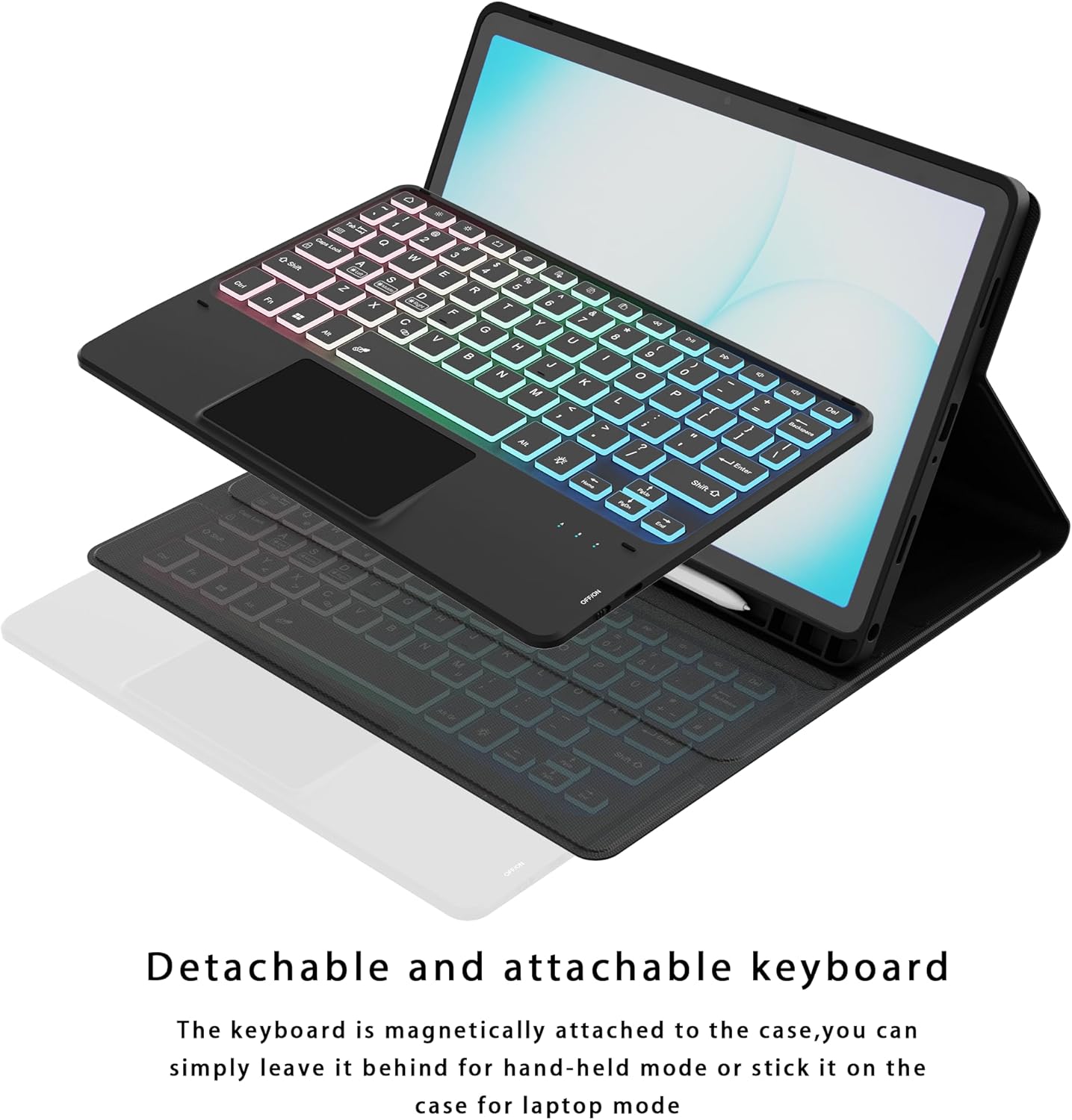 for Samsung Galaxy Tab A11 Plus 2025/A9 Plus 2023 11" Keyboard Case: 3 Zone 7 Colors Backlit Trackpad Keyboard for 11-inch Samsung Tab A9+/A11+ 5G - Detachable Key Board Tablet Cover with Pen Holder