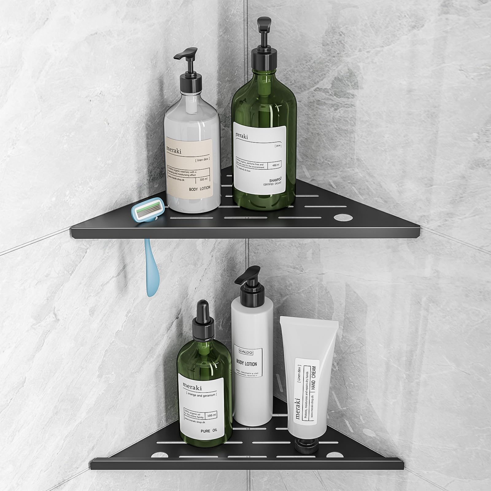 HBXS Corner Shower Caddy 2 Pack 10 Stainless Steel Rustproof Shower Shelves Large Capacity Bathroom Organizer Black
