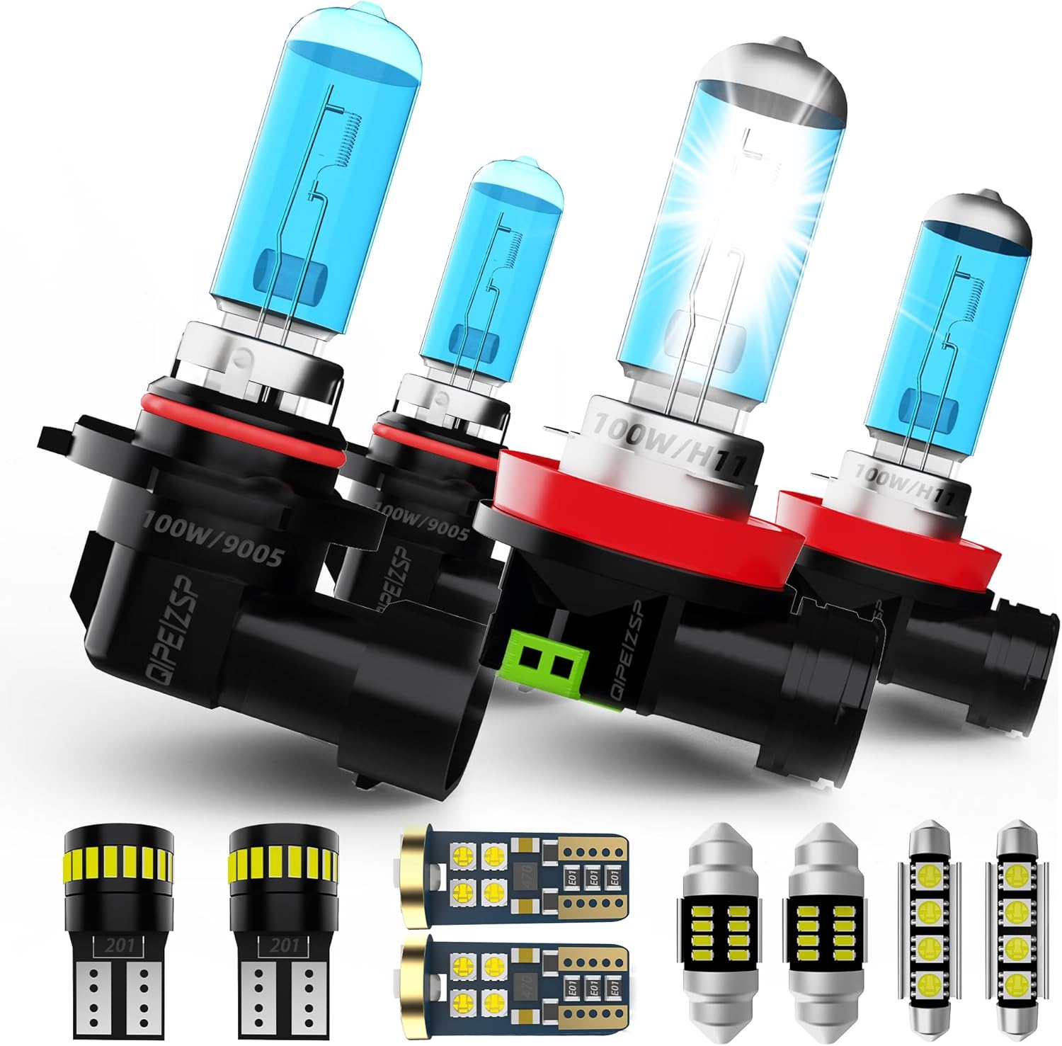 Fit For Honda Accord 2003-2010 2011 2012(Sedan) High Low Beam Light Bulb Kit + Interior Bulbs Package + License Plate Lights,9005 + 9006/HB4 High/Low Beams,Car Light Bulb,18 Packs