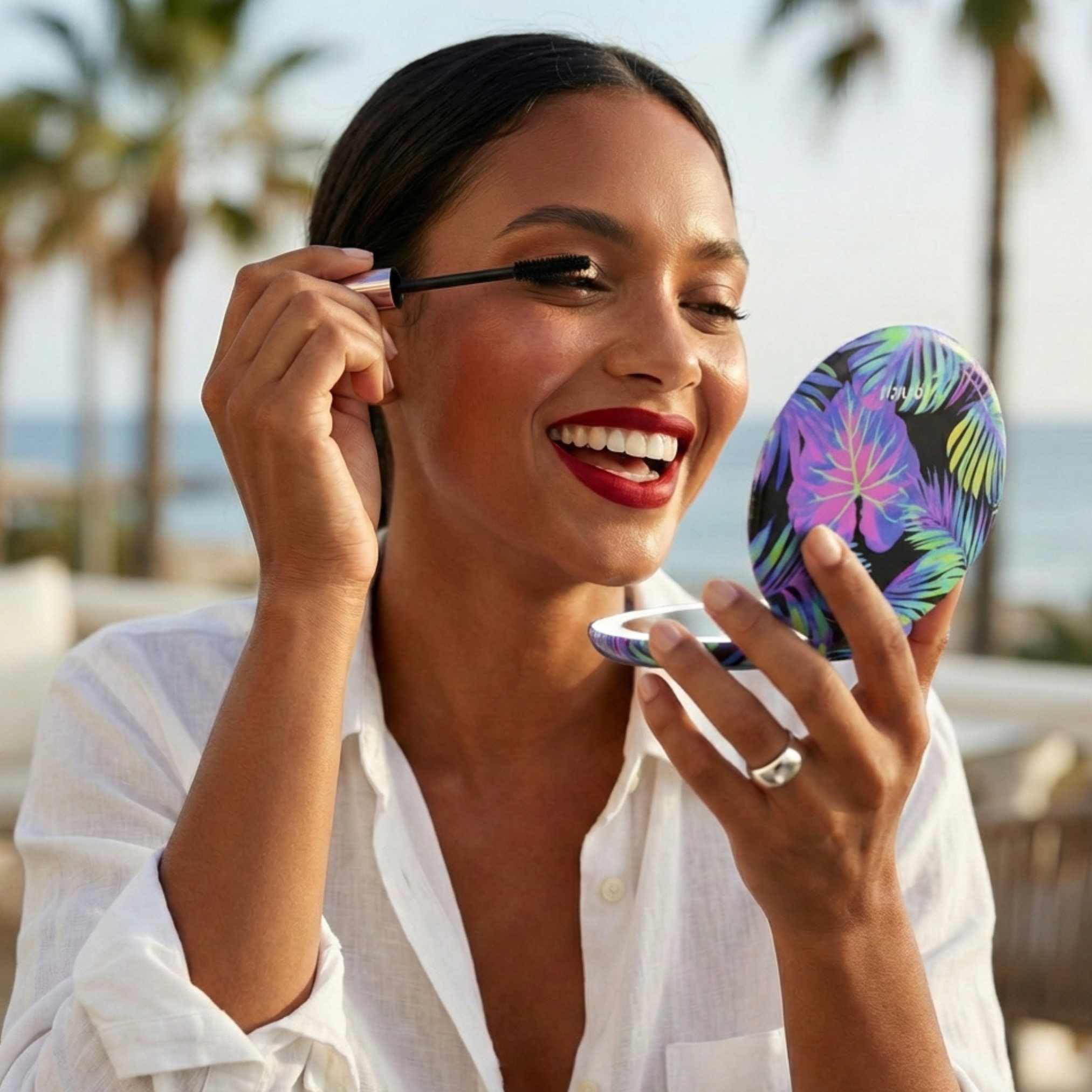 Fancii Taylor - Espejo de viaje compacto con luz LED, recargable, aumento de 10x/1x, 3 ajustes de luz, ideal para maquillaje, retoques sobre la marcha, aseo (oasis de neón)