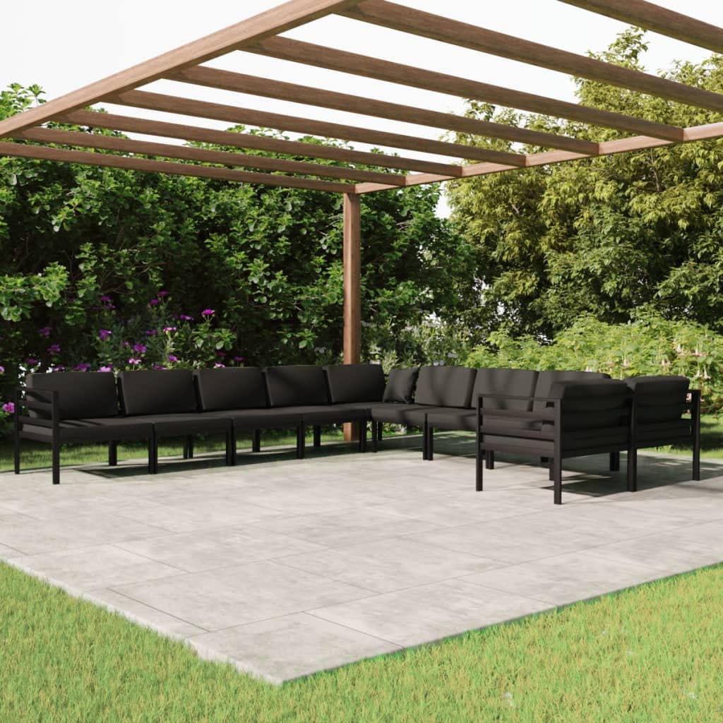Juego de 10 muebles de jardín de aluminio con cojín antracita, diseño modular para una configuración flexible, robusto y resistente a la intemperie, cojines de asiento y respaldo incluidos