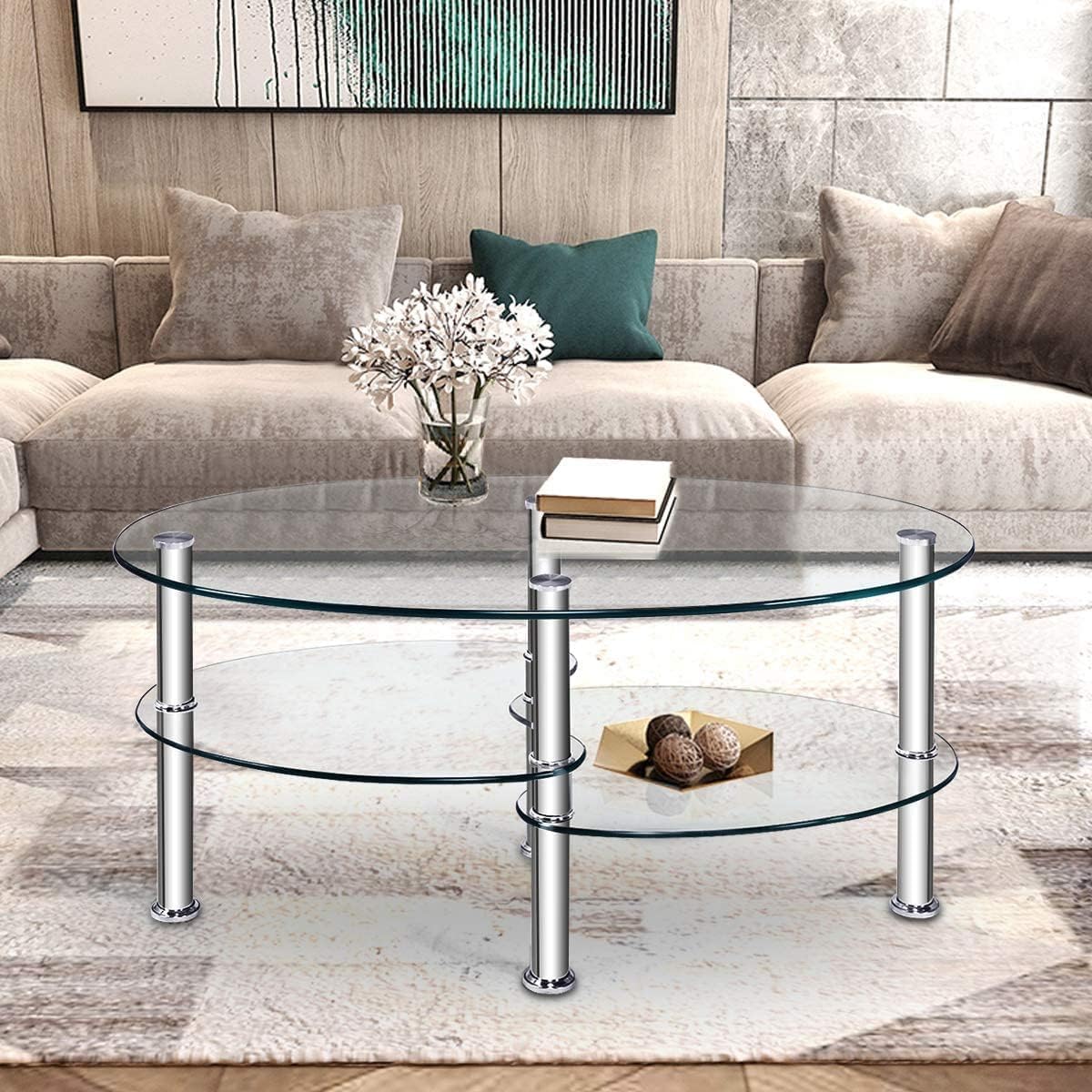 FANTASK Table Basse en Verre Transparent à 3 Niveaux pour la Maison et Le Bureau