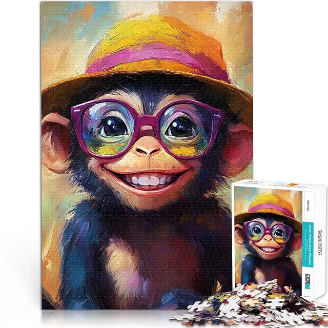 Rompecabezas para Adultos de 1000 Piezas Mono Feliz con Sombrero Juegos educativos Decoración del hogar…