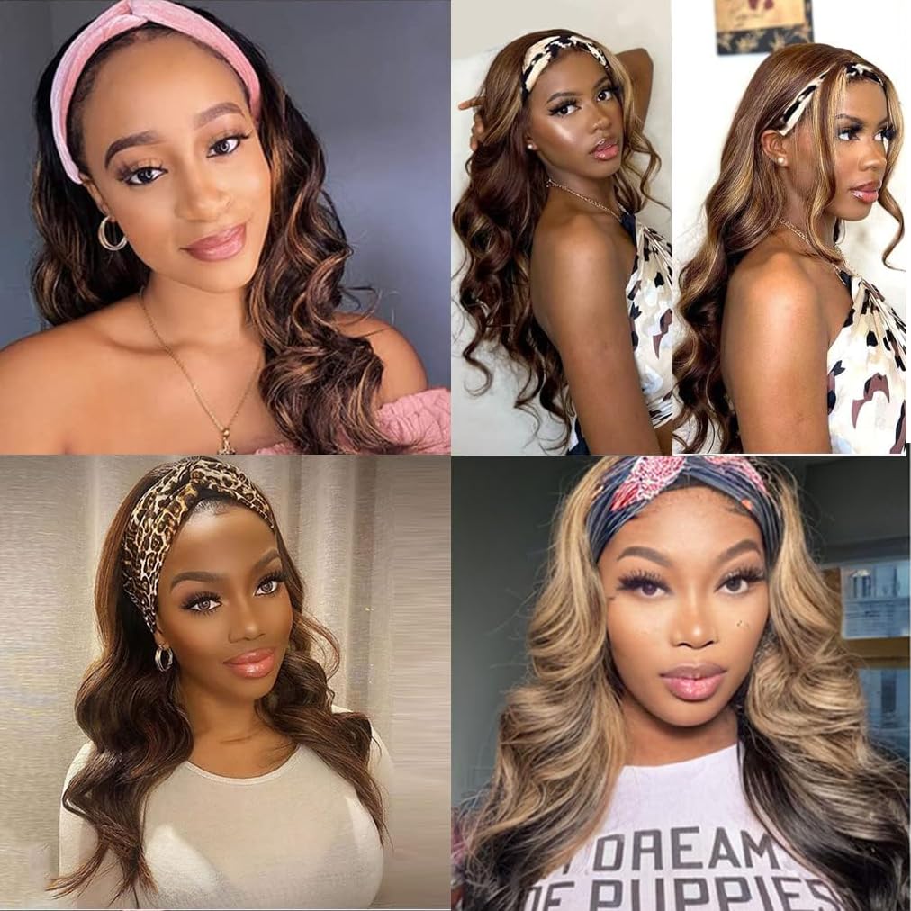 Headband Wigs Human Hair Half Wigs for Black Women 1B30 Color Wear and Go Glueless Bob Headband Wigs Short Straight Wigs 180% Density No lace Headband wig
