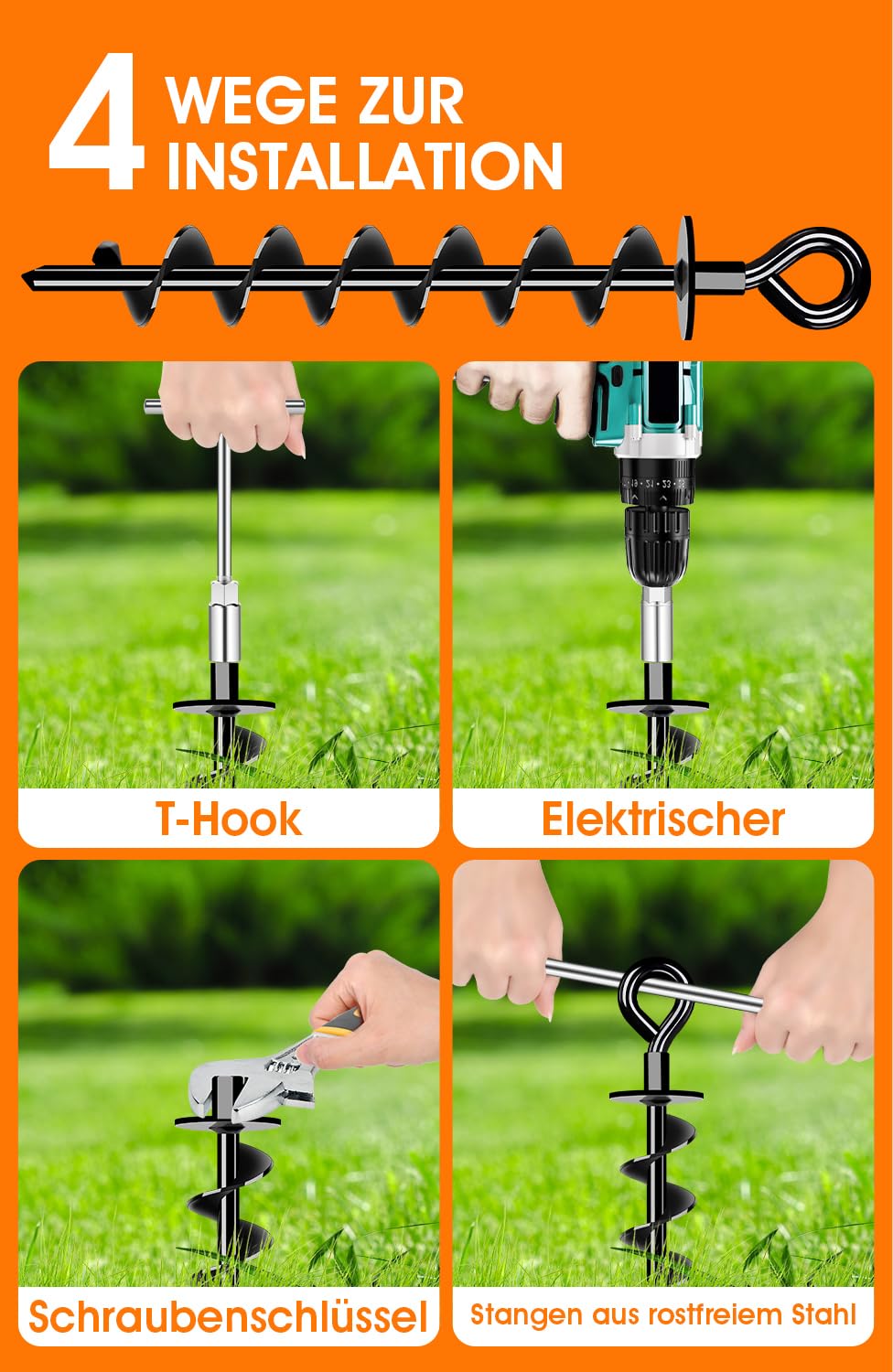 Lot de 4 piquets vissés pour fixation trampoline auvent balançoire