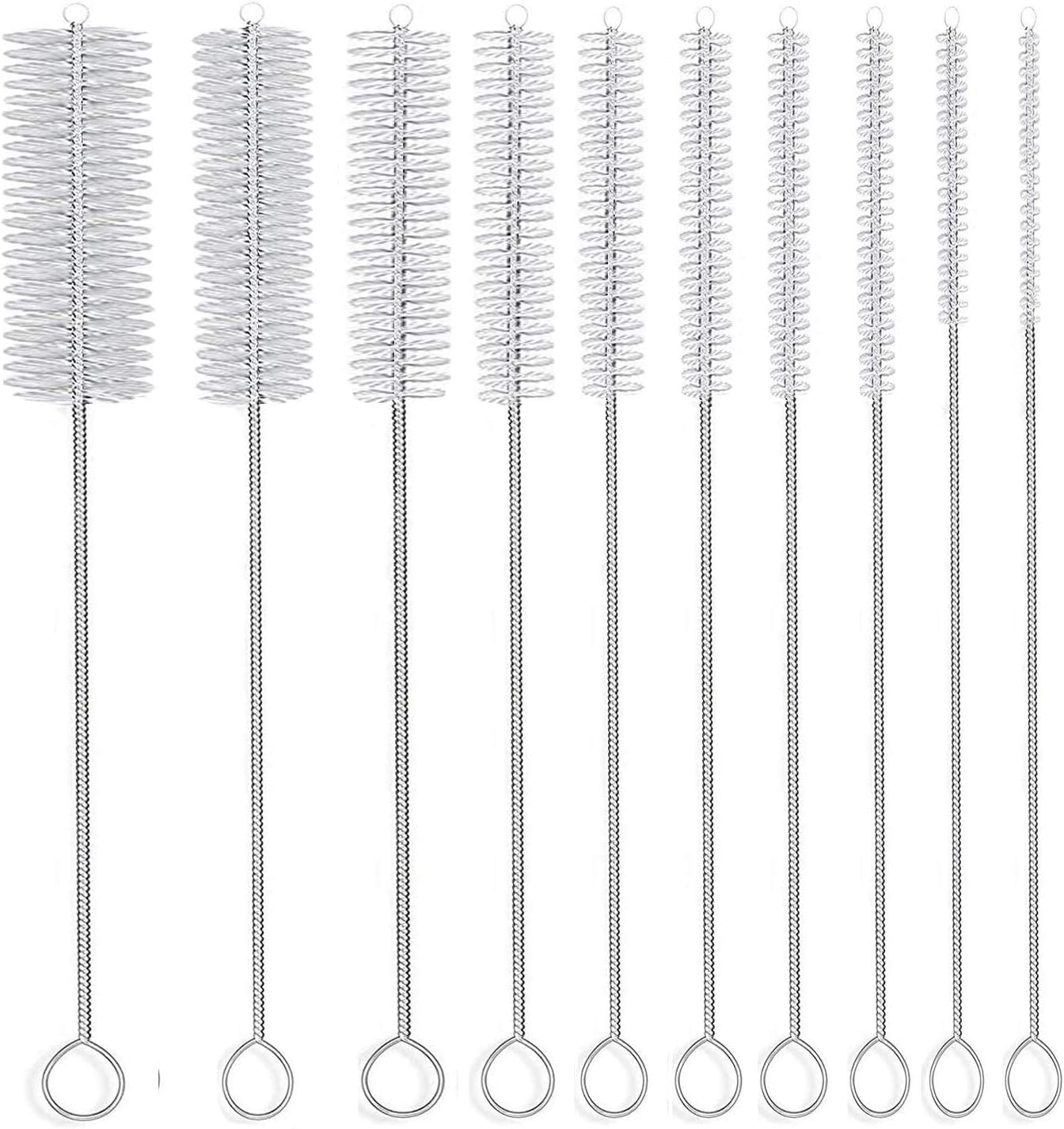 Straw Brush Cleaner Flexible Nylon Pipe Tube Cleaning Brushes, Rust-Proof Stainless Steel Reusable Straw Washers 8.2-ihch 10 Different Diameters（10 Pack）