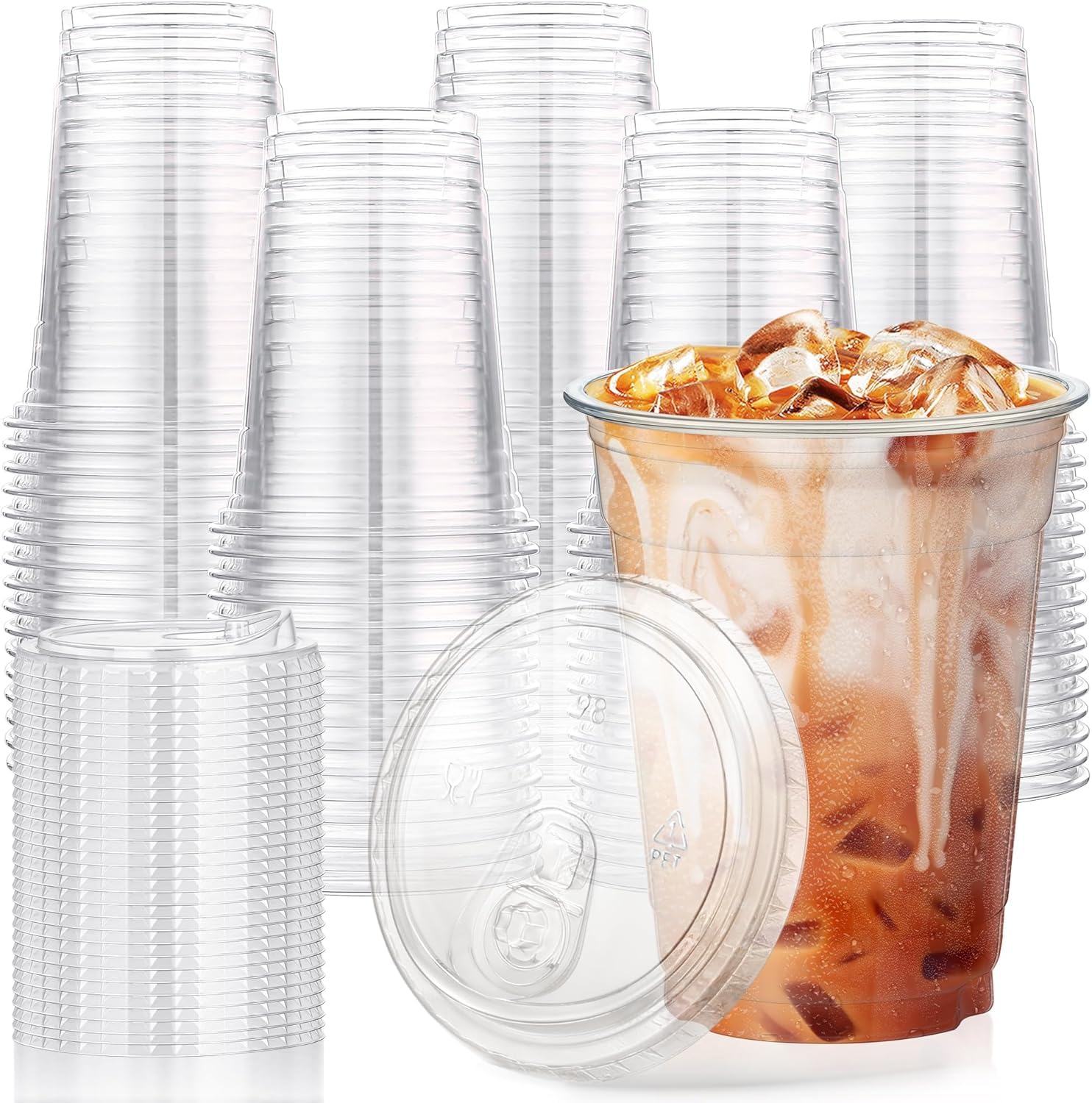 KesaPlan 50 Pack 12oz (350ml) Clear Plastic Cups with Lids for Iced Coffee
