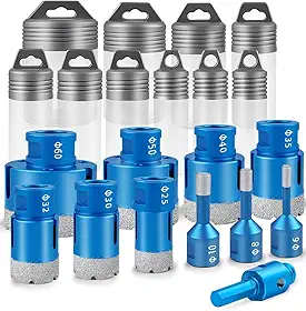 Kit com 11 Serras Copo Broca Diamantada 6 a 60 mm Charbs, Broca Diamantada, Serra Copo Diamantada, Compatível com Vidro, Azulejos, Grés Cerâmico e Placas de Granito