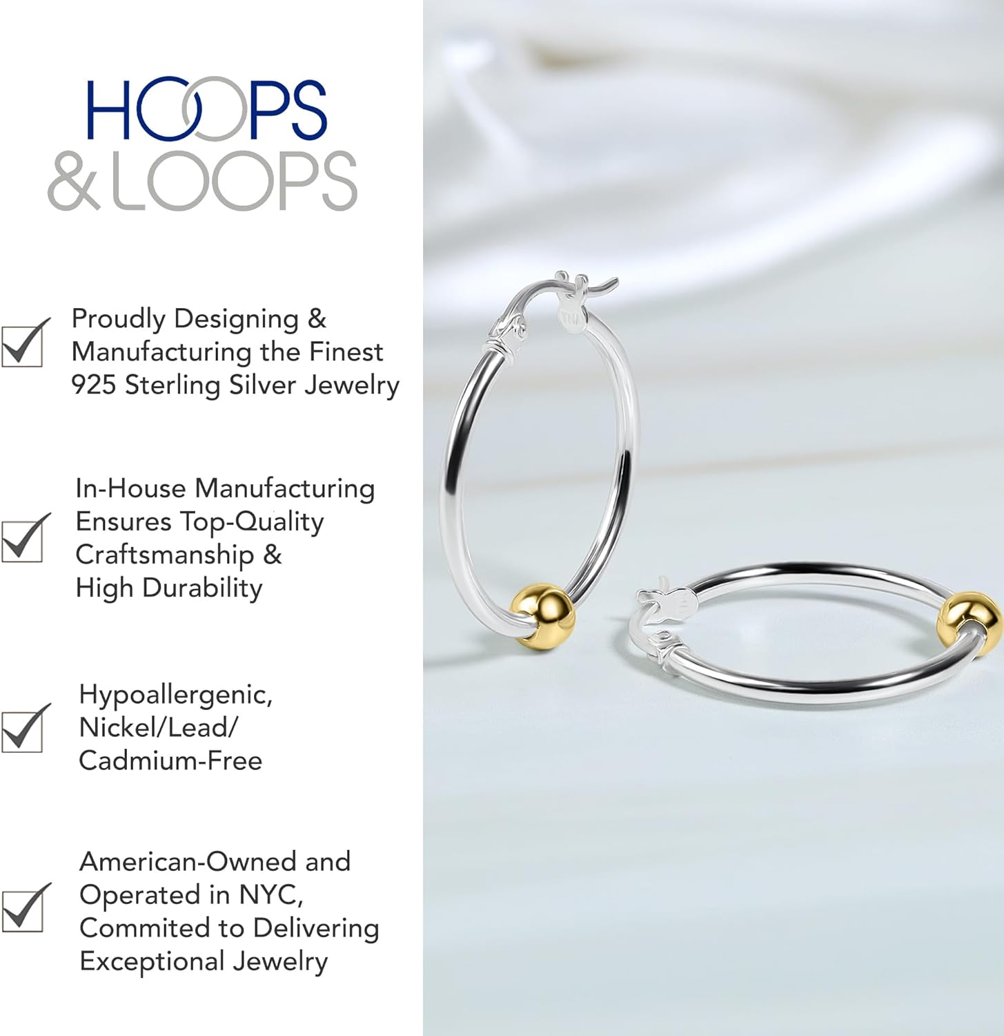 Hoops & Loops 925 Sterling Silver Ball Bead Accent Click-Top Hoop Earrings for Women Men, 12mm, 15mm, 18mm, 25mm | Silver, Yellow & Rose Gold - Image 3