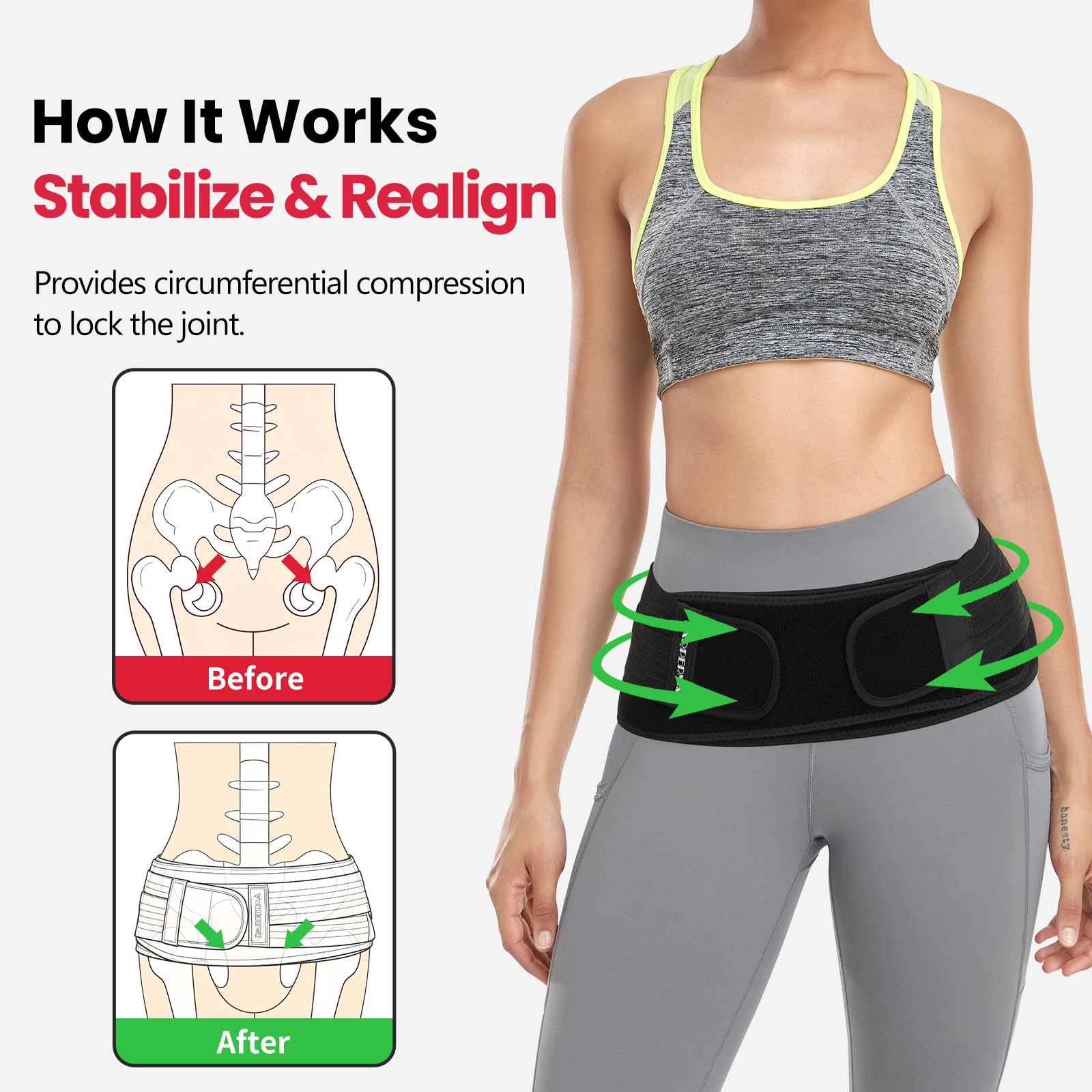 Sacroiliac SI Cinturón de cadera para mujeres y hombres SI, soporte de espalda baja, soporte de cadera para dolor de cadera, cinturón de apoyo pélvico, ajustable, ciática, pelvis lumbar, alivio del