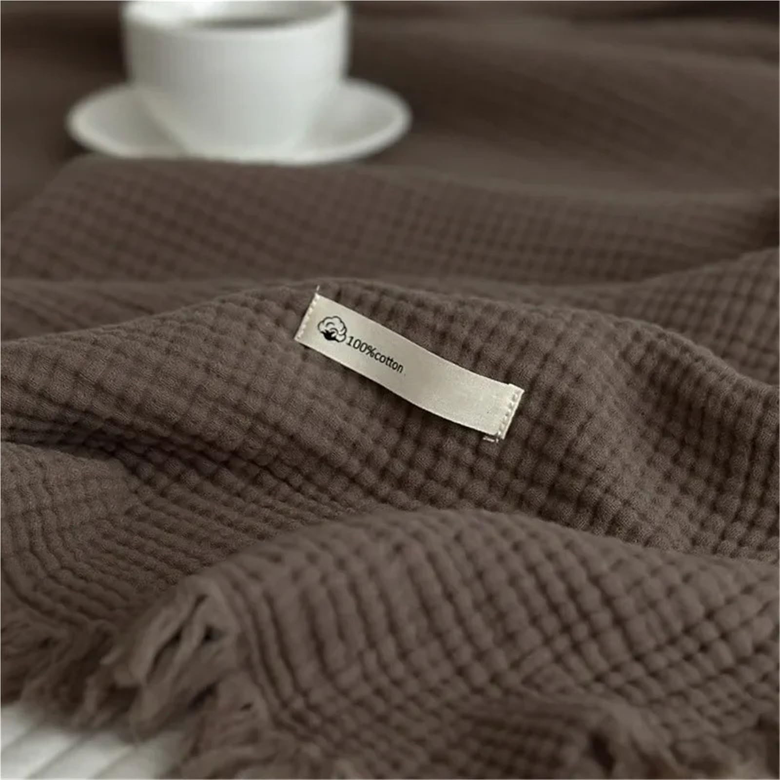 Coperta in cotone, for divano, asciugamano, nappe, biancheria da letto, tinta unita, scialle, plaid delicato sulla pelle, coperte for la casa(Brown,200x230cm)
