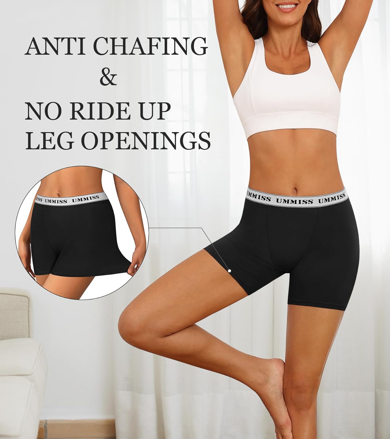 UMMISS Womens Boxer Briefs Underwear Boy Shorts Cotton Underwear Soft Anti Chafing Ladies Panties 4 Pack - Image 7