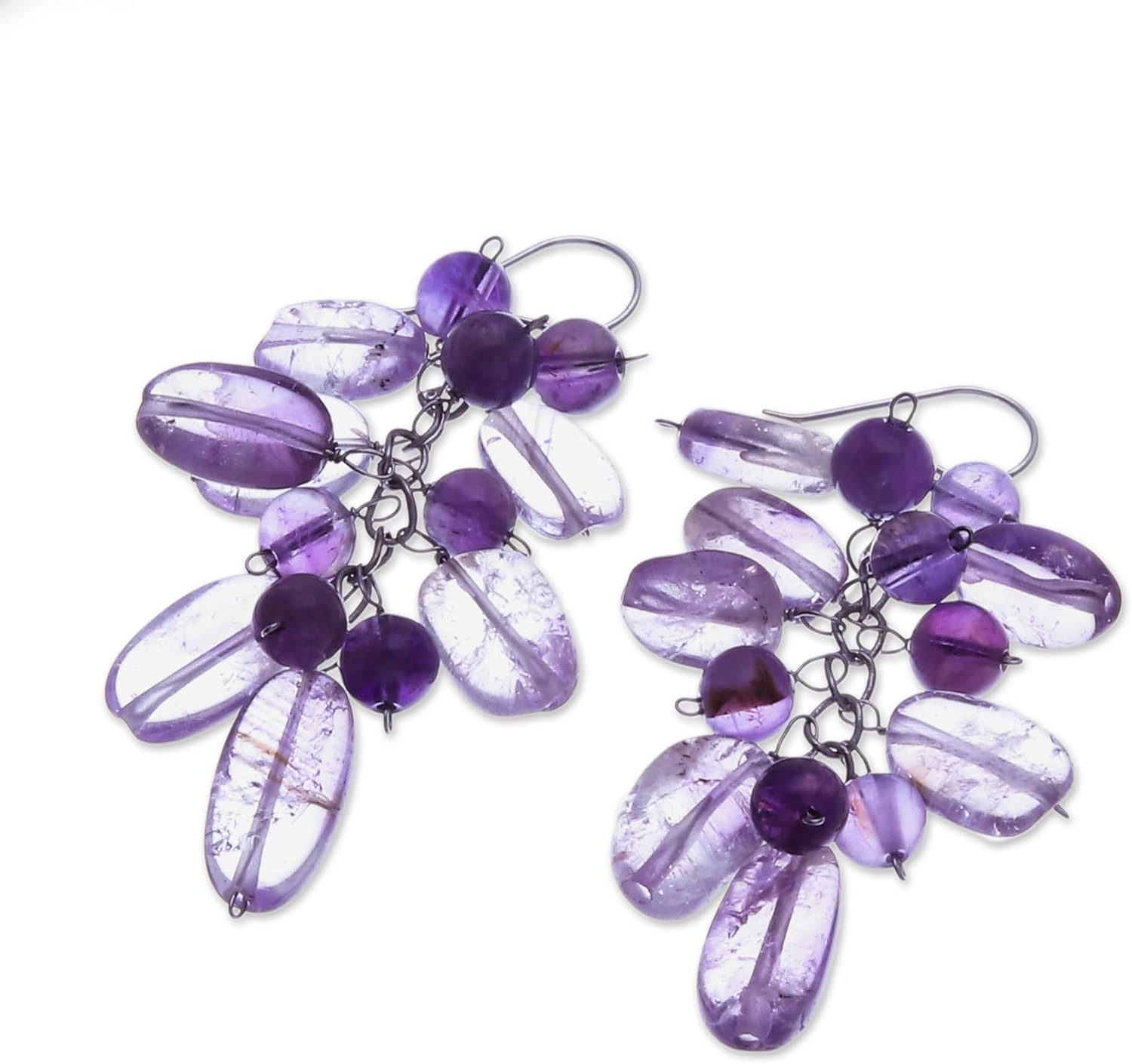 NOVICA Artisan Handcrafted .925 Sterling Silver Cluster Earrings | Handmade Jewelry | Amethyst Beaded Dangle Earrings | Artisan Jewelry
