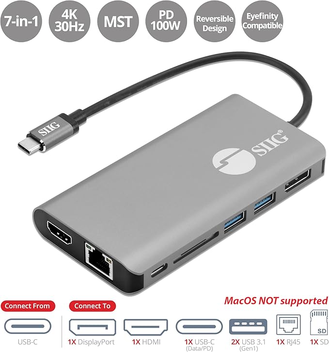 SIIG Estación de Carga 10 Puertos 150W y Docking Station USB-C miniatura 5