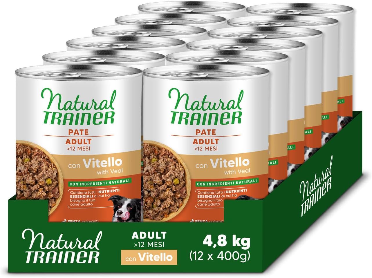 Natural Trainer Medium-Maxi Cibo Umido per Cani Adulti - Paté con Vitello 12 x 400g – 400 g (Confezione da 12) Disponibilità immediata Consegna GRATISmartedì martedì