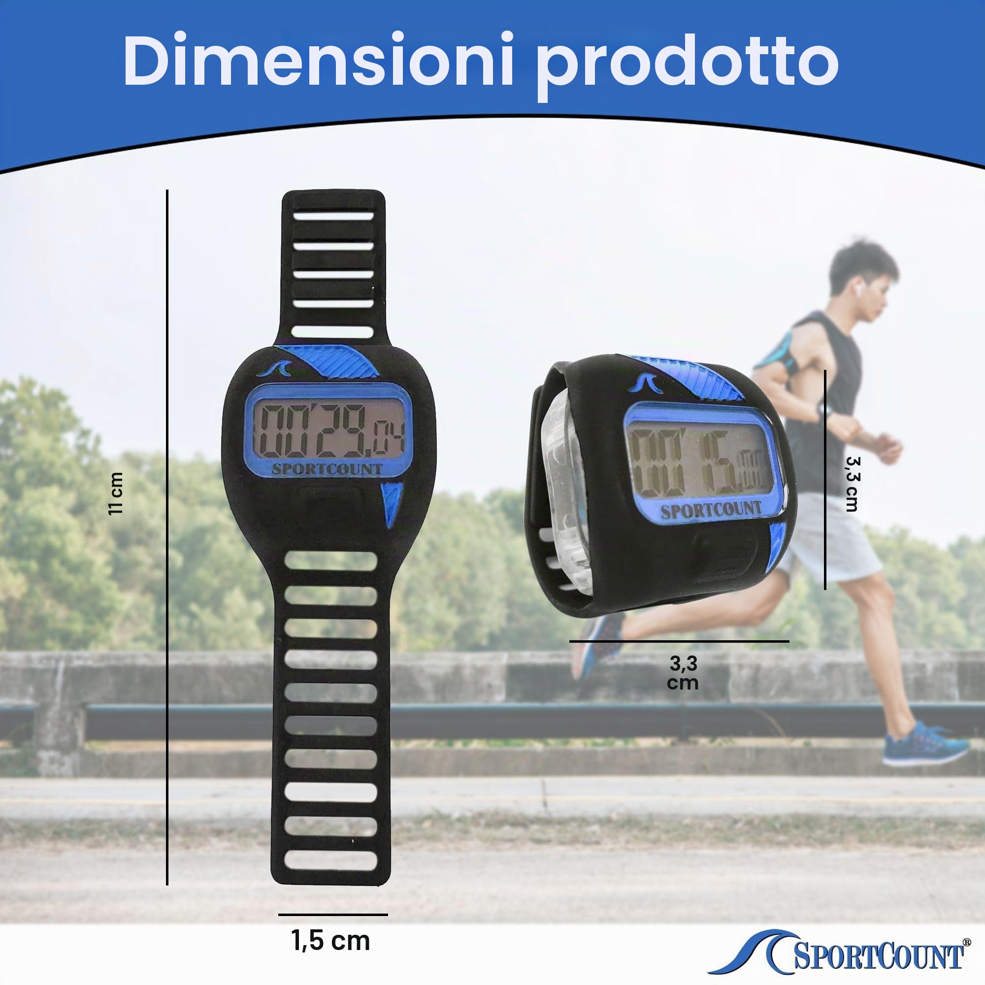 Cronometro con contavasche da dito per nuoto Combo - BLU