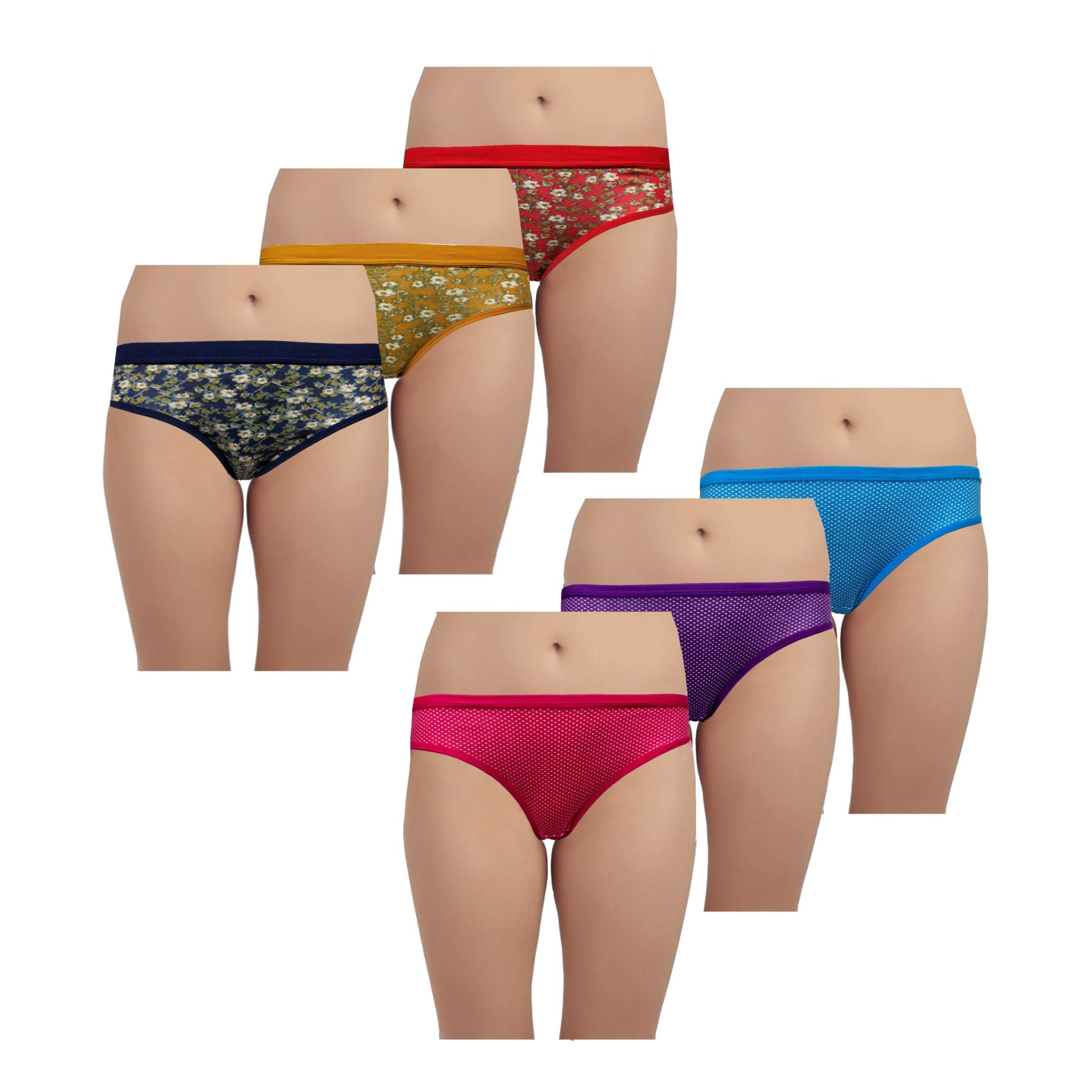 Pihu Women's Panty/Hipster/Briefs Printed Multicolour Pack of 6 (Manvin_Sheela, Small)