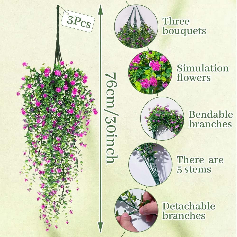 WYTE ORIGIN Plantas colgantes artificiales de vid de helecho, decoración de hojas de hiedra falsas para interiores y exteriores, decoración de follaje sintético para sala de estar, balcón, jardín