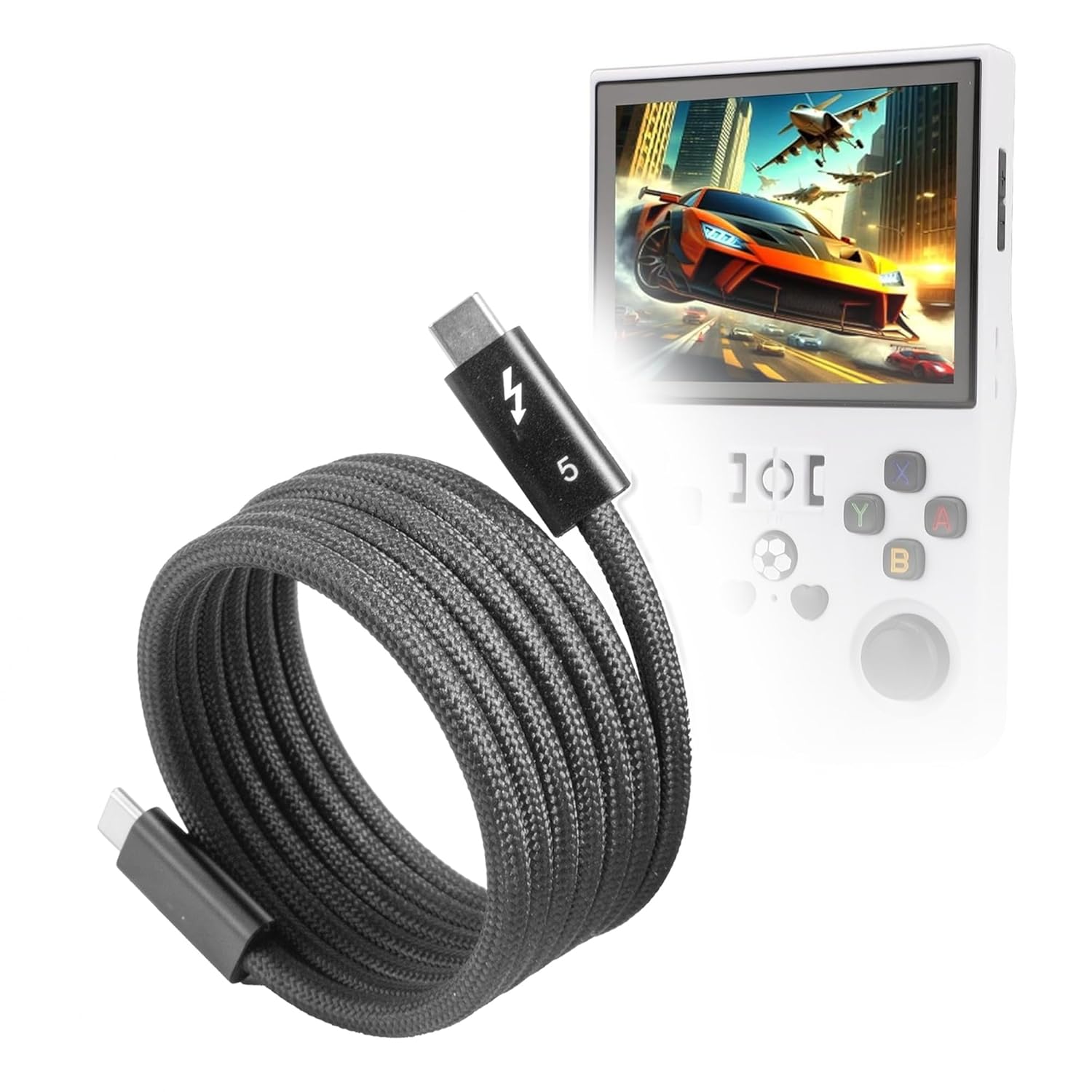BoxWave Cable Compatible with EIMSOAH Handheld Retro Game (4.69 in) - SnapWrap Thunderbolt 5.0 Cable (5ft 240W), Magnetic Self-Coiling Nylon Braided Retractable - Jet Black