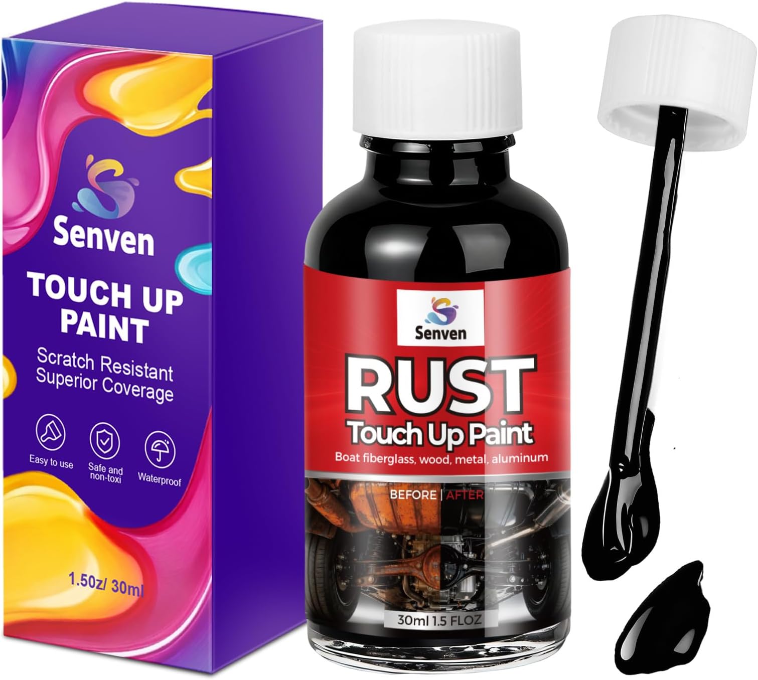 Black Touch Up Paint Rust Paints High Heat Resistant, Multi Surface Acrylic Enamel Black Touch Up Paint Pen Scratch Repair for Rust Metal,Walls,Cabinets,Appliances,Wood,Door,Furniture,Enamel, 30ml