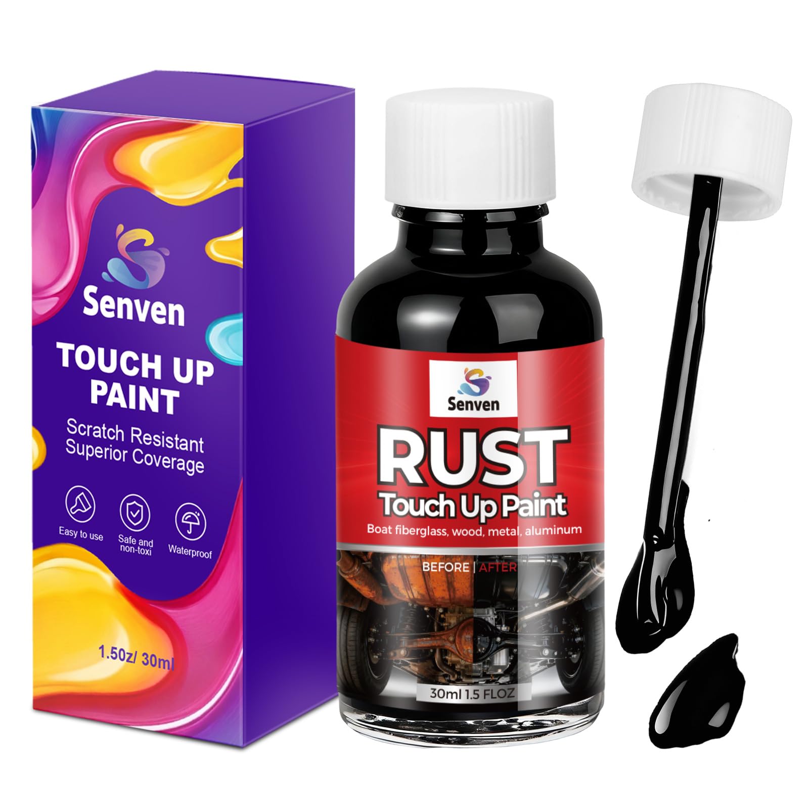 Black Touch Up Paint Rust Paints High Heat Resistant, Multi Surface Acrylic Enamel Black Touch Up Paint Pen Scratch Repair for Rust Metal,Walls,Cabinets,Appliances,Wood,Door,Furniture,Enamel, 30ml
