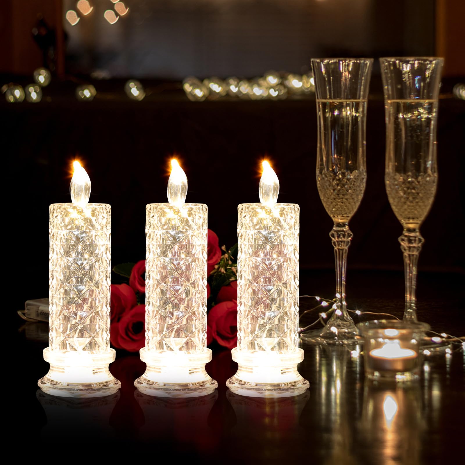 Ipetboom 4pezzi Candele Elettroniche Batteria Led Lampada Candela Simulata Per Decorazione Da Tavolo Piccola Luce Notturna Per Camera Da Letto Adatta Per Feste Matrimoni e Altre Occasioni