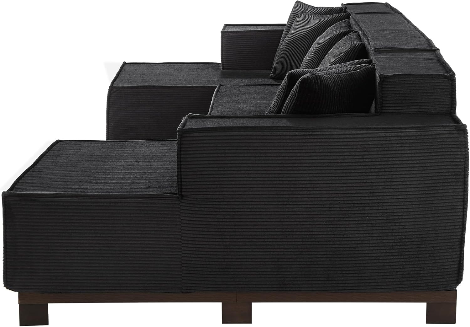 P PURLOVE Modern Large Sectional Sofa, U-Shaped Upholstered Sofa with RGB LED Light Strip and 6 Pillows for Living Room, Apartment, Freely Combinable (Black)