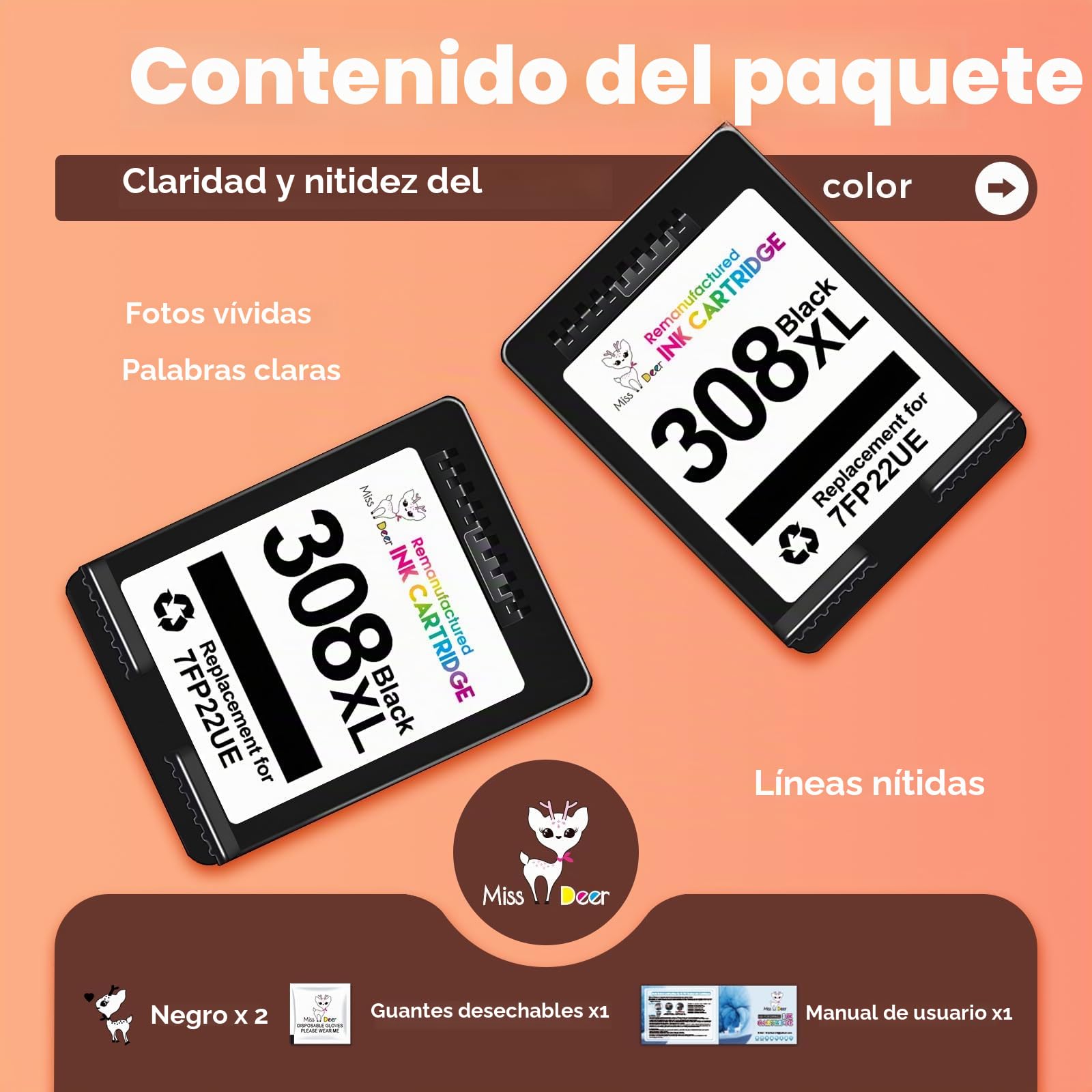 Miss Deer 308XL Negro Cartuchos de Tinta Compatible con Cartuchos de Tinta HP 308 para Envy 6120e 6100e 6110e 6122e 6130e Envy 6520e 6500e 6530e 6532e DeskJet 2920 4310 4320,308XL Tinta Negro